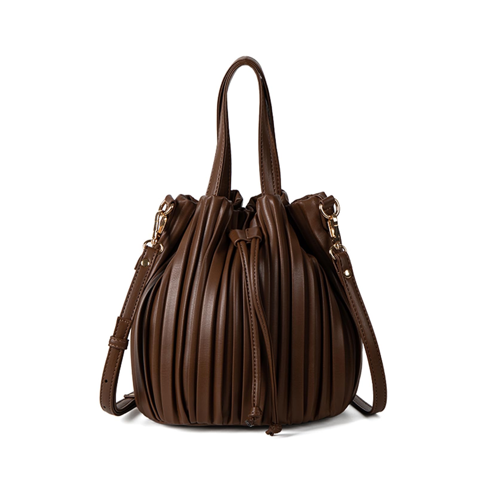 Women's Mini Leather Bucket Bag - Crossbody Drawstring Purse for Daily Use