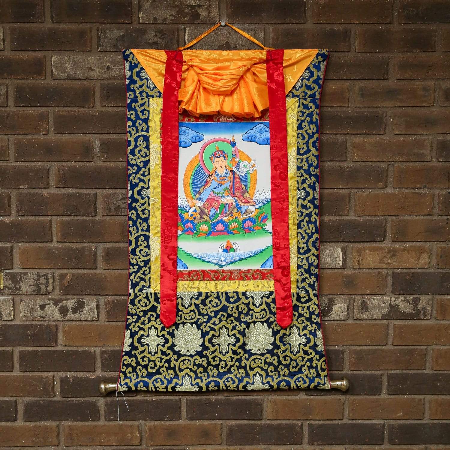 Authentic Guru Rinpoche Framed Thangka Painting - Tibetan Buddhist Wall Art Decor for Meditation Room, Home & Office Spiritual Display