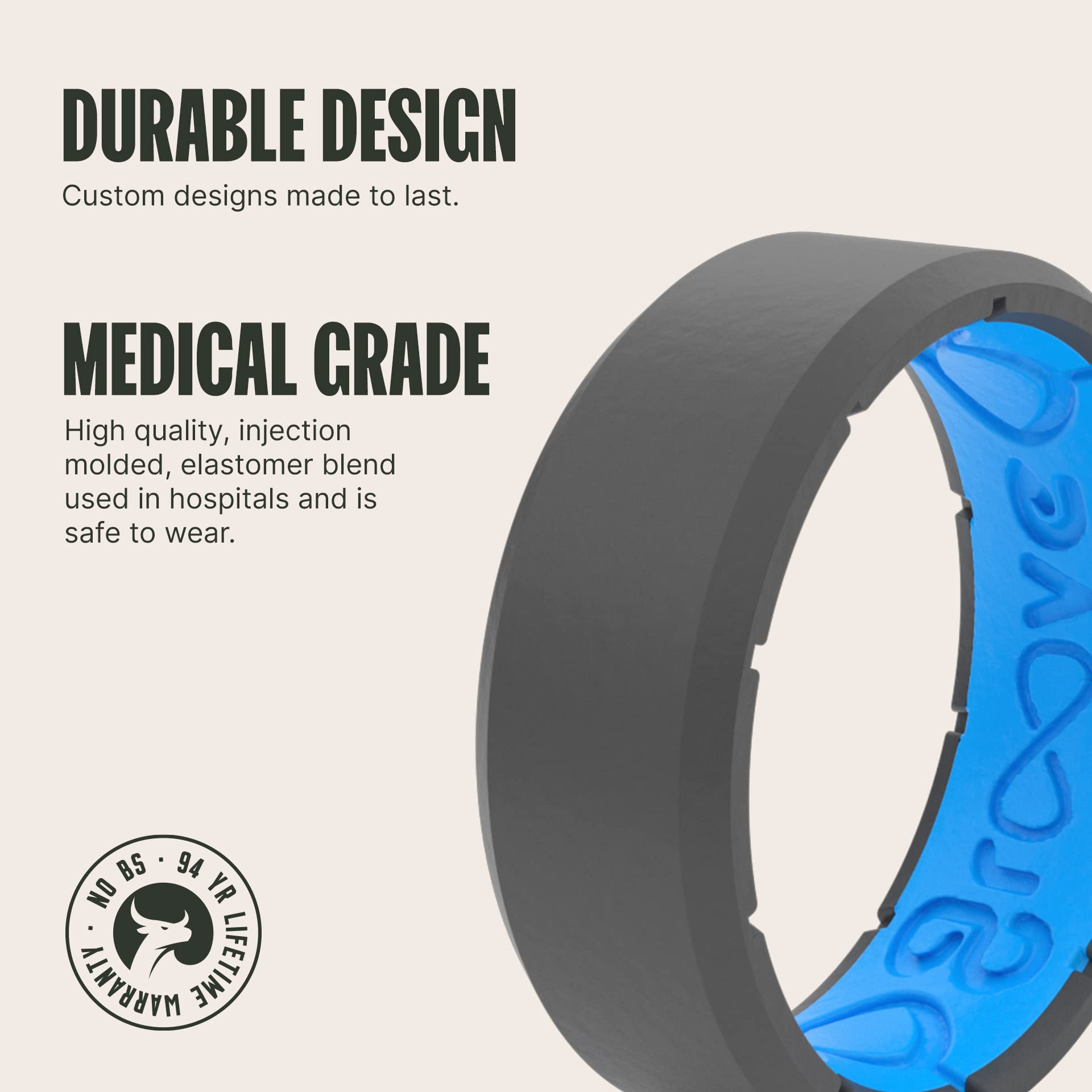Groove Life Edge Silicone Ring for Men - Breathable Rubber Wedding Band with Unique Design & Lifetime Warranty - Comfort Fit Ring for Active Lifestyle, Gym, Swimming & Outdoor Adventures