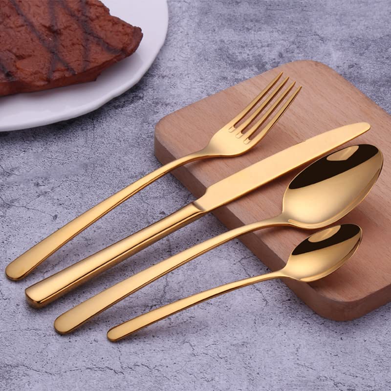 24-Piece Stainless Steel Silverware Set - Gold Flatware Cutlery for Kitchen, Dining & Travel - Knife, Fork & Spoon Tableware Set for Restaurants, Parties & Everyday Use