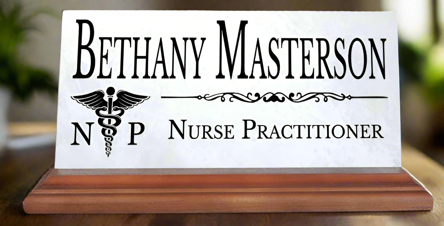 Custom Nurse Practitioner Name Plate - Solid Marble Office Desk Gift for Medical Professionals