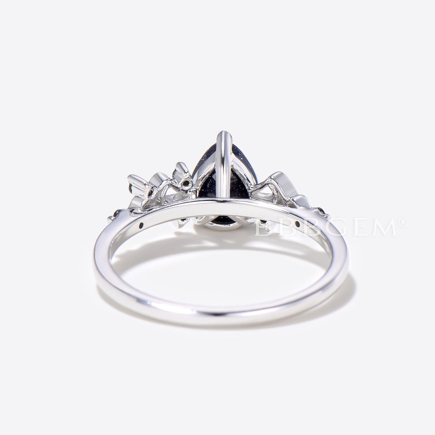 Sailor Moon Inspired Pear Cut Galaxy Blue Sandstone Engagement Ring - 7 Stone Wedding Band for Anime Lovers, Cosplay & Unique Proposal Jewelry Gift