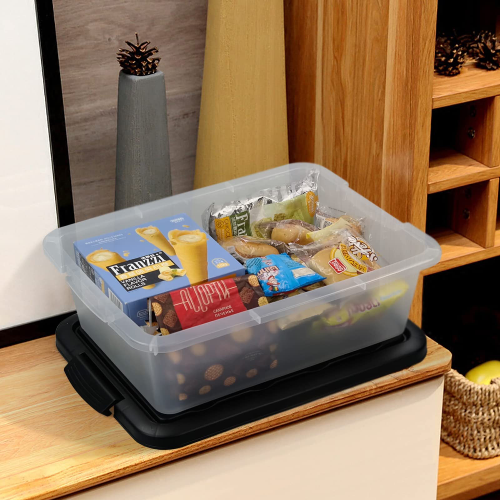 Clear Plastic Storage Box with Black Lid - 14 Liter (2-Pack) | Stackable Organizer for Home, Office & Garage Organization | Perfect for Closet, Pantry & Toy Storage
