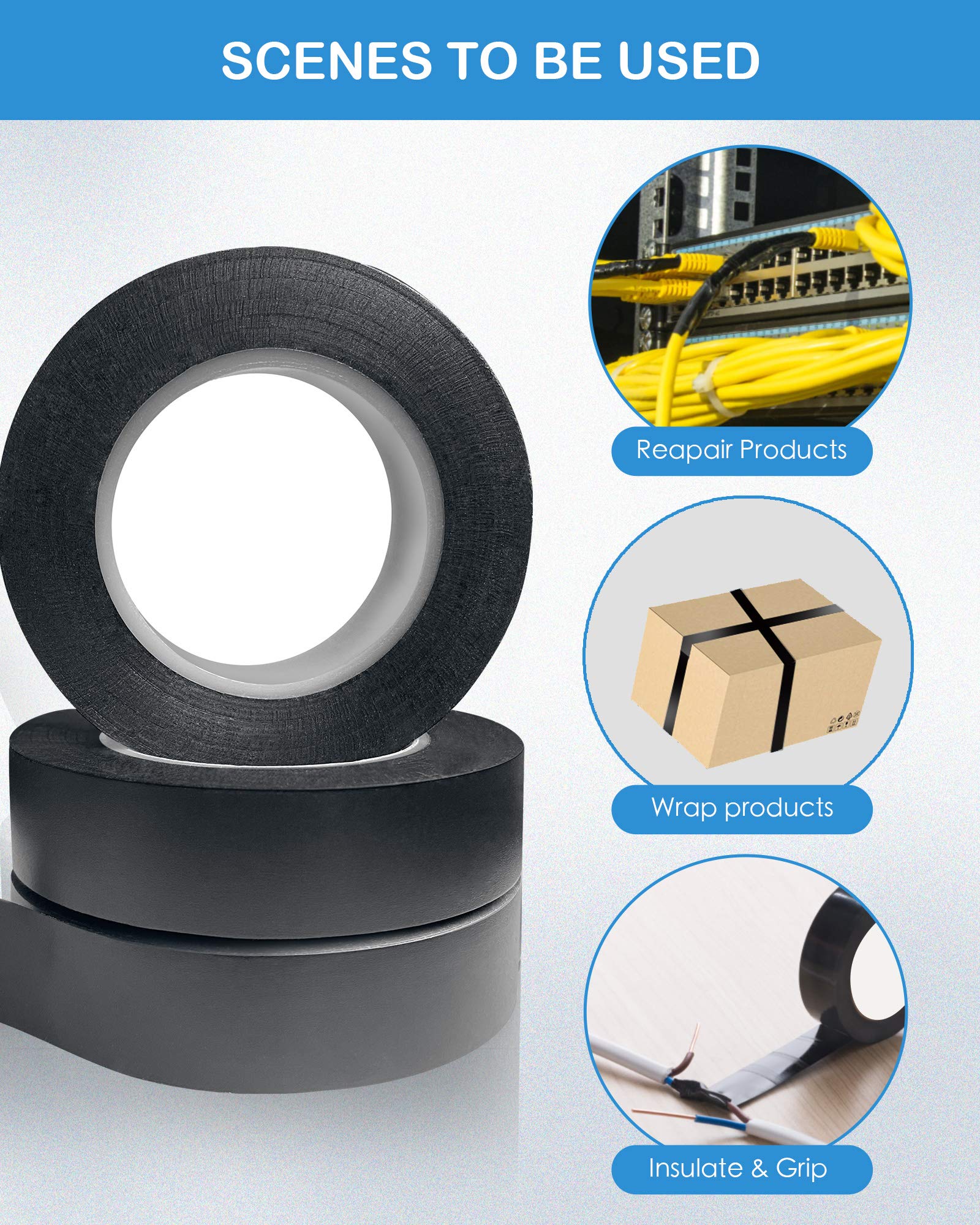 Premium Black Electrical Tape 3pcs - Flame Retardant, High Temp Resistant for Indoor/Outdoor Electrical Repairs