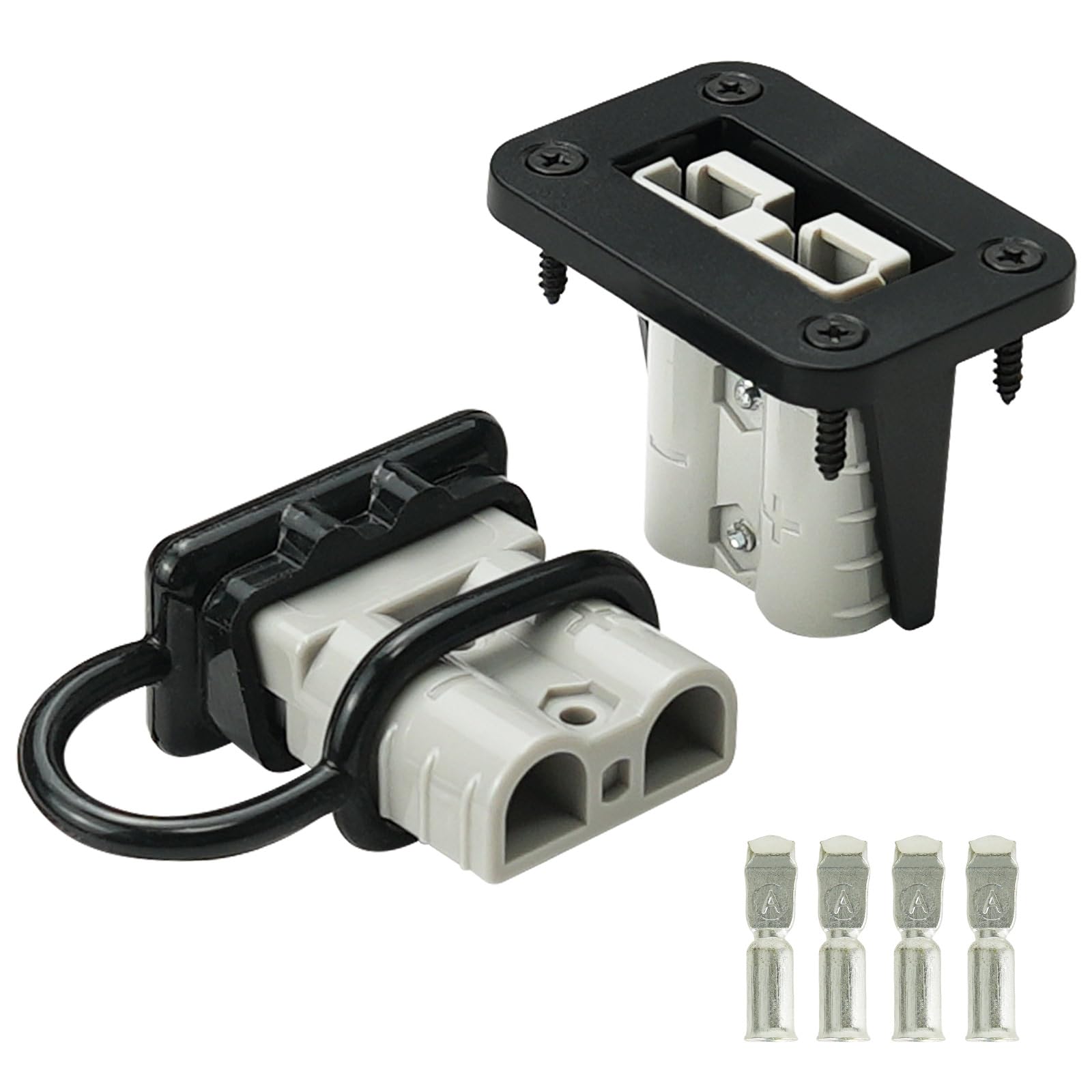 50Amp Battery Quick Connect Disconnect Kit - 1 Pair with Mounting Bracket & Dust Cover for 6-12 Gauge Cables (12-36V) - Perfect for Car, Bike, ATV, Winches, Lifts & Motors - Durable Gray Connectors for Easy Power Switching