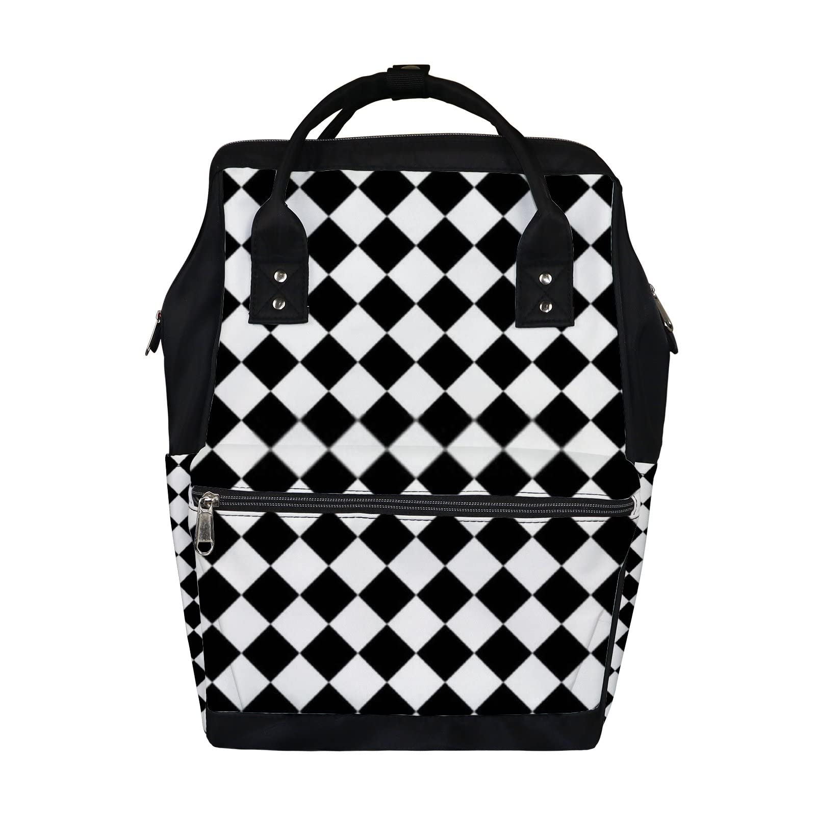 **Retro Black and White Lattice Diaper Backpack – Waterproof Baby Nappy Changing Bag with Large Capacity, Durable & Stylish for Women & Men – Perfect for Travel, Work, and Everyday Use**