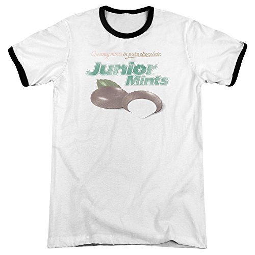 Tootsie Roll Junior Mints Logo Men's Heather Ringer T-Shirt - White/Black - XL Size - Vintage Candy Brand Apparel for Casual Wear & Fan Gifts
