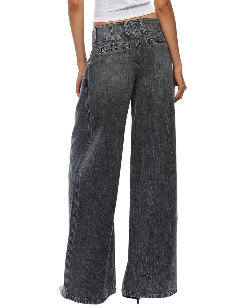 Alice + Olivia Anders Low-Rise Pleated Wide Leg Jeans for Women | Trendy High Waist Distressed Denim Pants | Perfect for Casual Outings, Date Nights & Street Style Fashion