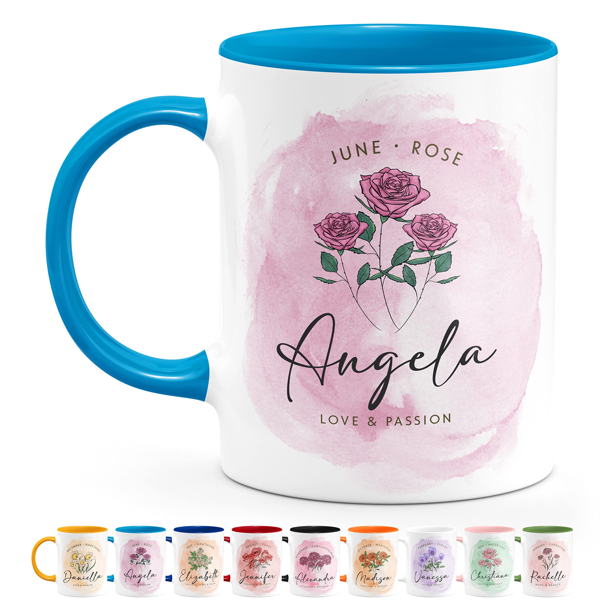 Personalized Birth Flower Coffee Mug for Women - 11 Oz Sky Blue Custom Name & Birth Month - Thoughtful Birthday Gifts for Mom, Daughter, Wife - Perfect for Mother's Day, Christmas & Everyday Coffee Time