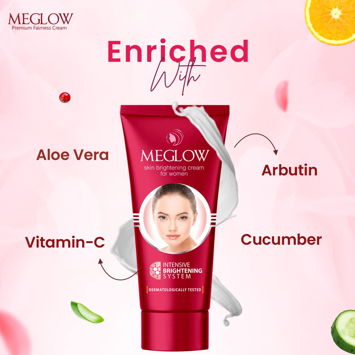 Meglow Skincare Combo Pack - 2x Aloe Vera Gel (125ml Each) with Aloe Vera & Cucumber Extracts + Vitamin E Fairness Cream (50g) for Women | Paraben Free, Nourishing & Soothing | Perfect for Daily Skincare Routine & Sunburn Relief