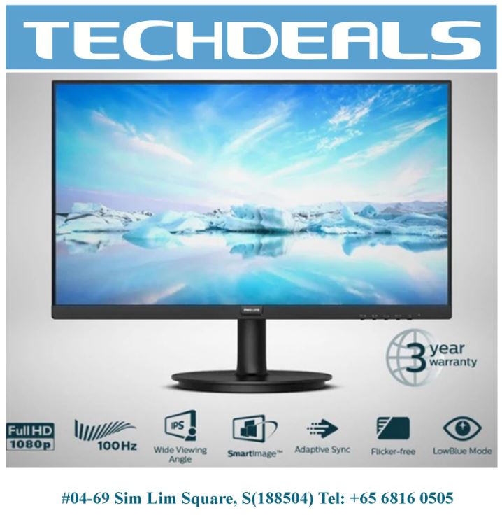 Philips 241V8B 23.8 Inch IPS Full HD 100Hz Computer Monitor - Ideal for Home Office, Gaming & Entertainment