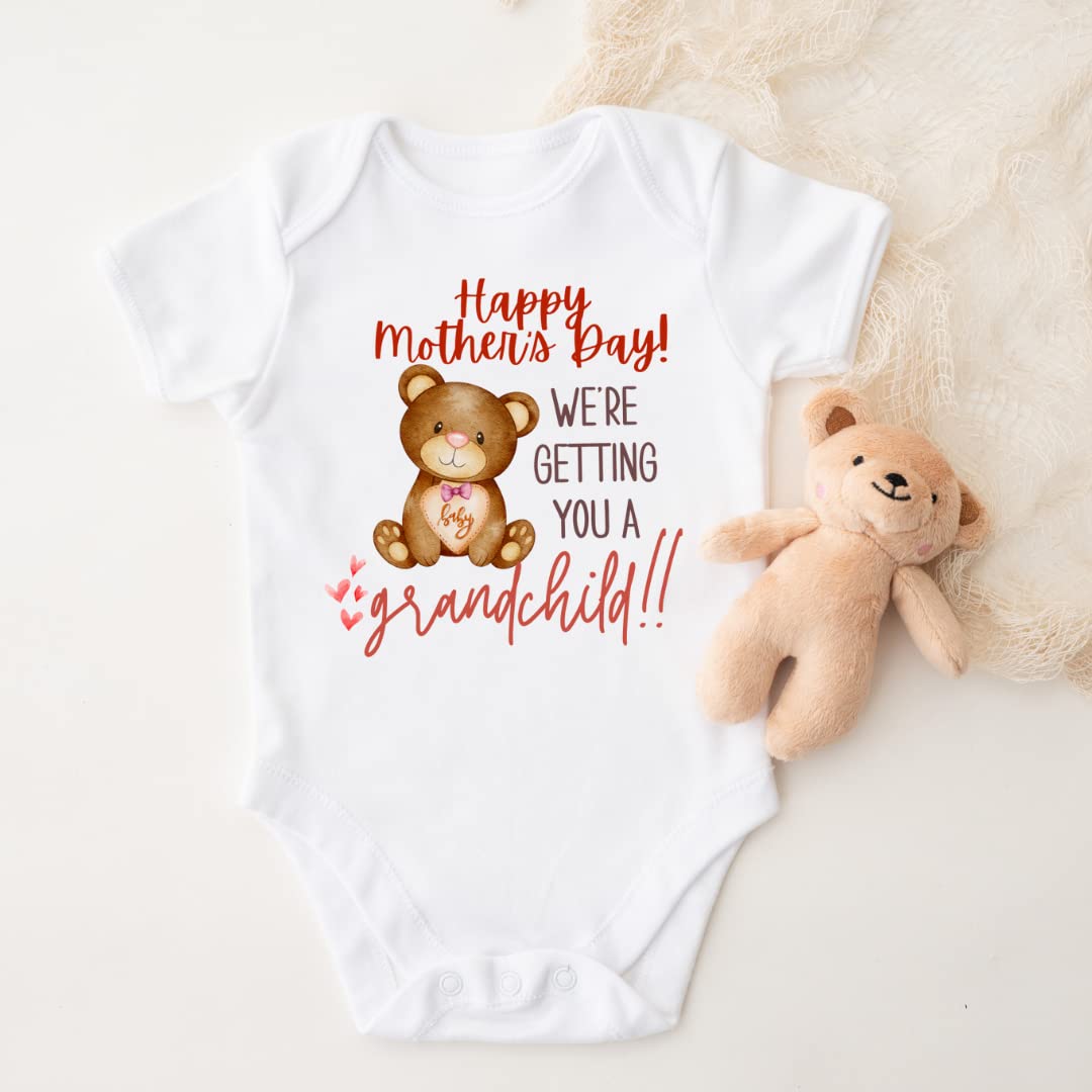 Happy Mother's Day Baby Announcement Onesie - Cute Pregnancy Reveal Gift for Mom & Mother-in-Law | 2023 Gender Neutral Baby Shower & Surprise Gift Idea | Perfect for First-Time Moms, Grandmas & Special Occasions