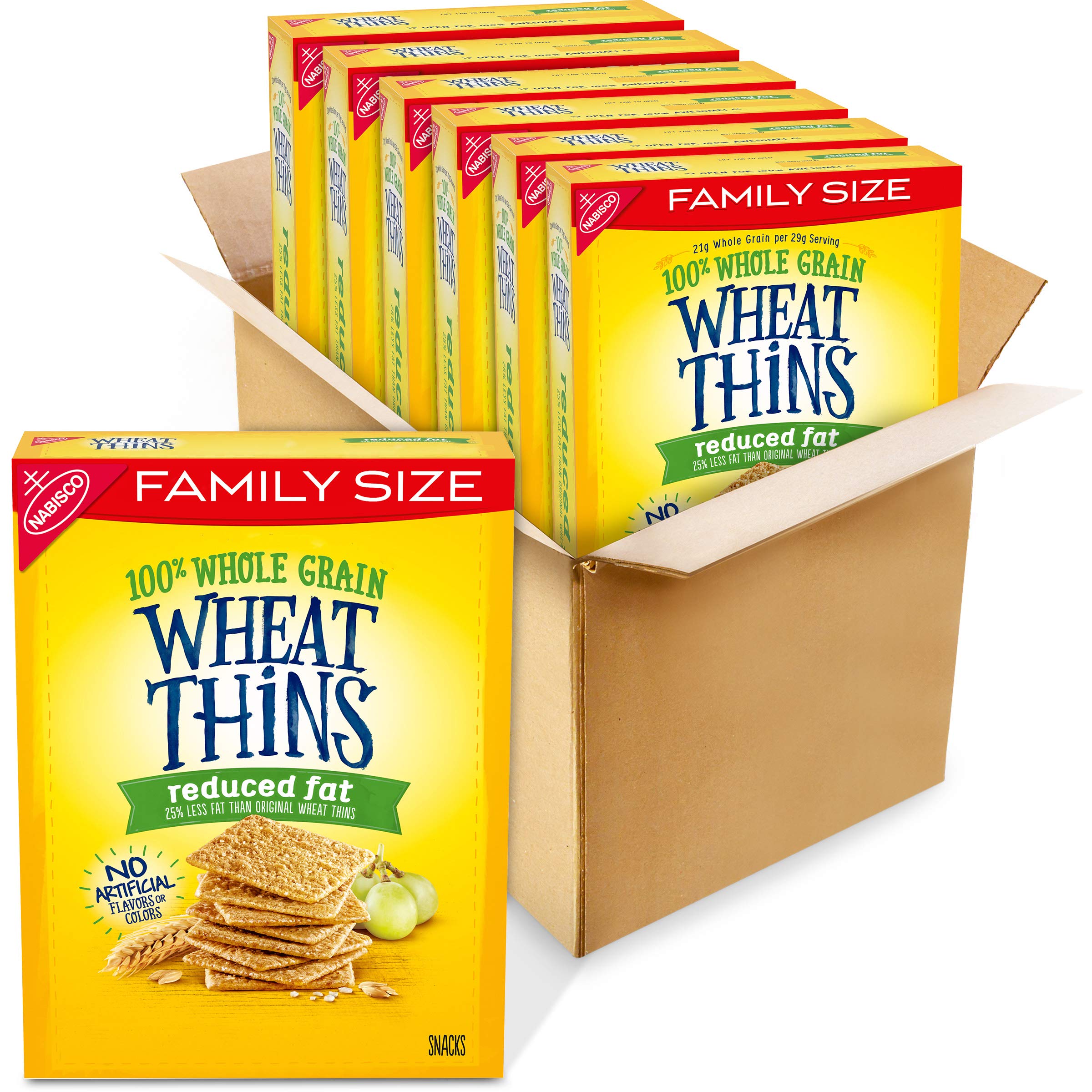 Wheat Thins Reduced Fat Whole Grain Wheat Crackers - Healthy Snacks for Adults & Kids - Family Size Bulk Pack (6-12.5 oz Boxes) - Perfect for School Lunches, Office Snacks & Party Platters