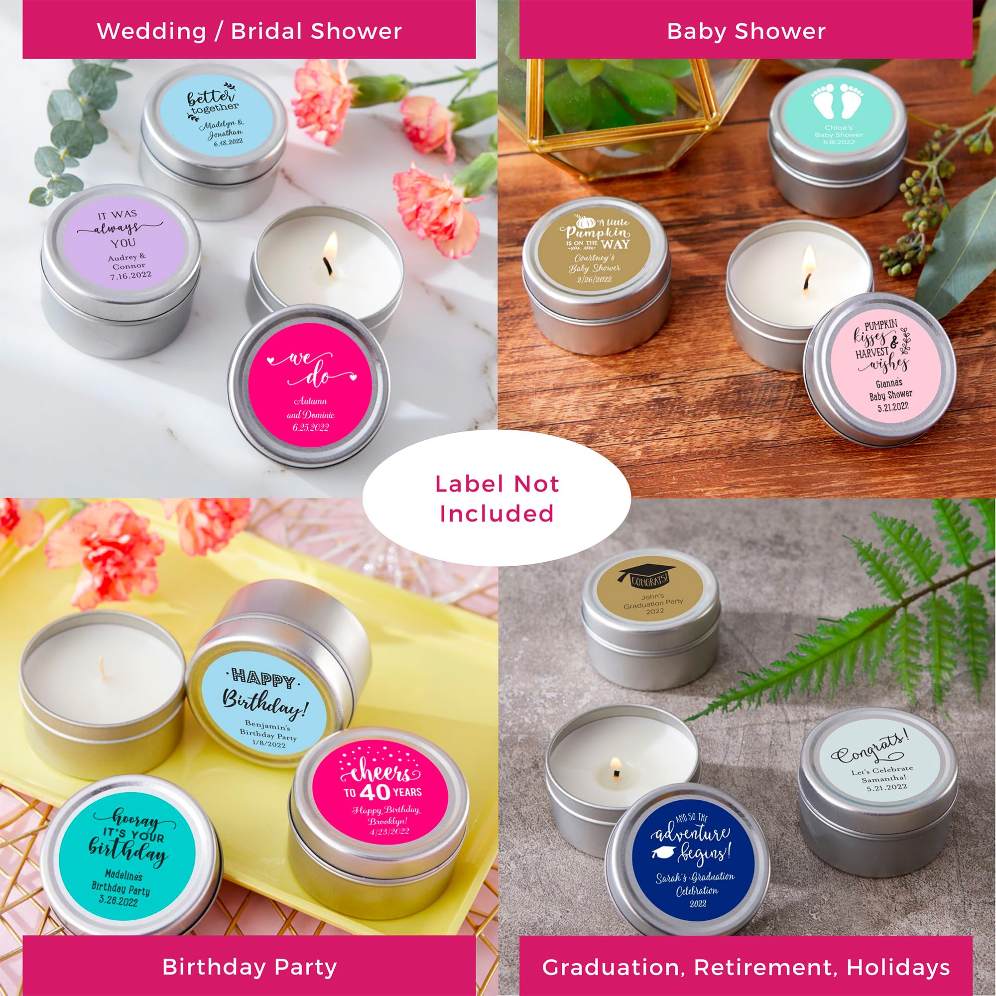 Kate Aspen Travel Size Vanilla Scented Candle Tins with Lids (Set of 96) - Perfect for Bridal Showers, Wedding Favors & Bridesmaid Gifts | Aromatic Home Decor, Romantic Ambiance & Thoughtful Party Favors