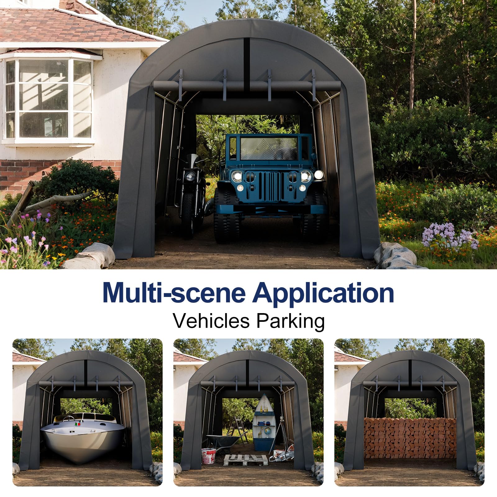 10x20ft Heavy Duty Carport Canopy - Outdoor Storage Shelter for Cars, Trucks, Boats & Garden Tools | All-Season Portable Garage Tent with Reinforced Galvanized Steel Frame | Perfect for Driveway Parking, RV Cover & Backyard Storage