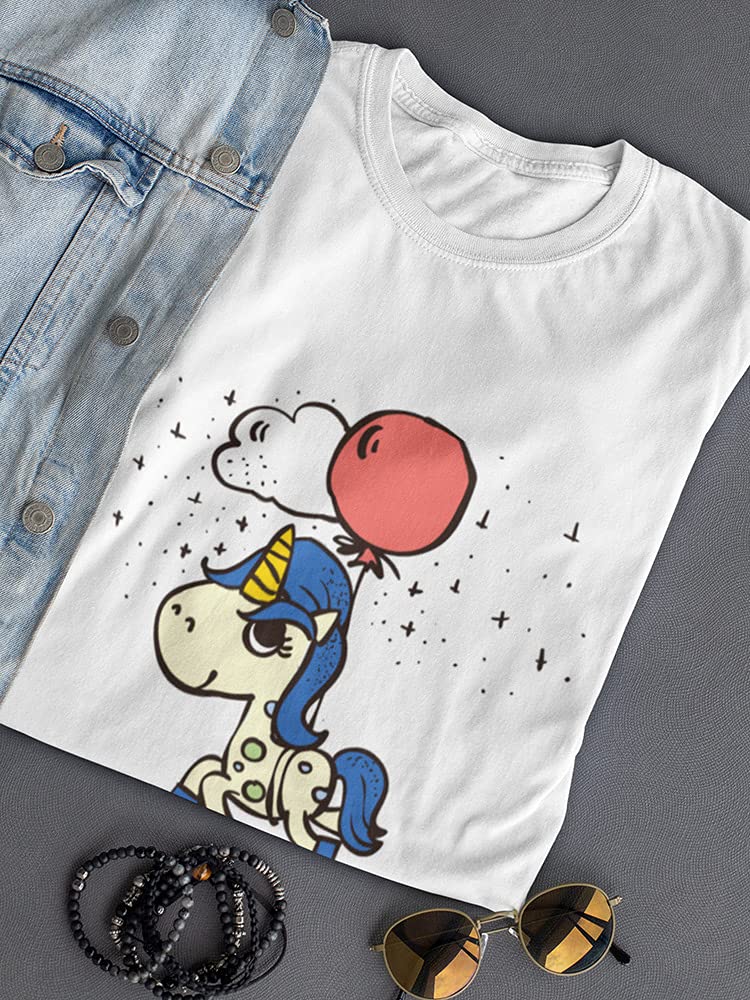 Women's I Can Fly Unicorn with Balloon Graphic T-Shirt - Cute Casual Tee for Summer Outfits, Parties & Festivals