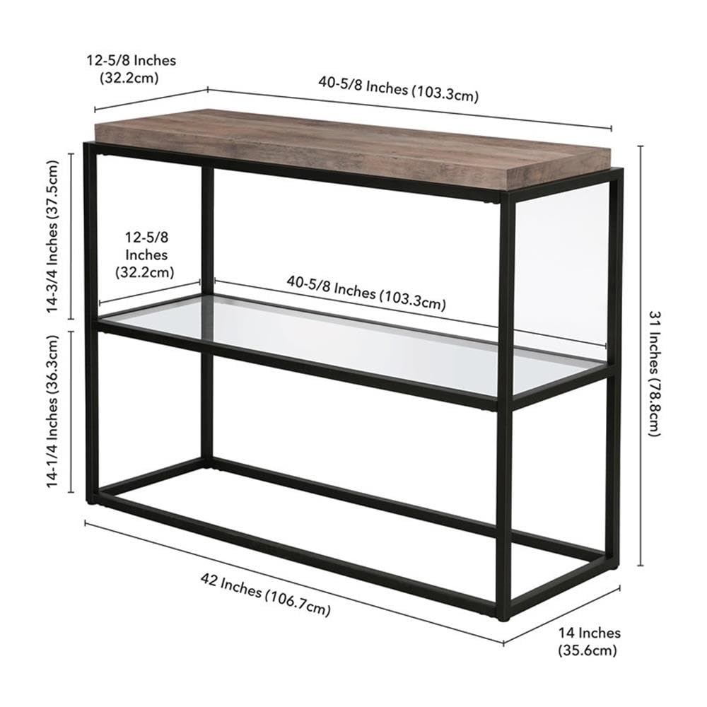 Henn&Hart 42 Inch Blackened Bronze Metal and Glass Console Table - Entryway Sofa Table, Hallway Accent Furniture for Living Room, Foyer & Bedroom Decor