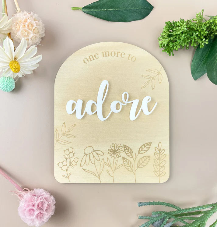 One More To Adore Wildflower Acrylic Announcement Plaque - Perfect for Baby Showers, Gender Reveals & Wedding Decor