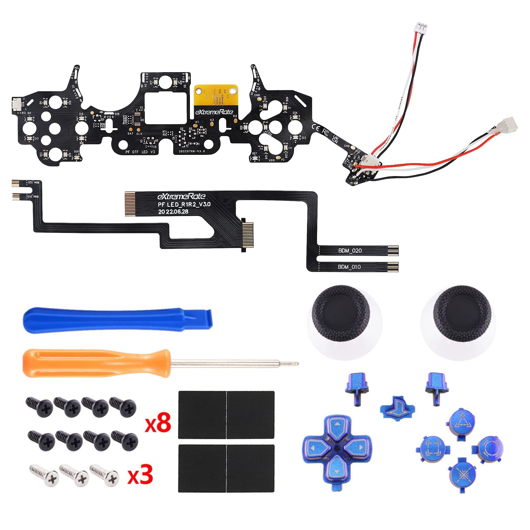 eXtremeRate Chameleon Purple Blue PS5 Controller Custom Kit - D-pad, Thumbstick, Face Buttons, LED Lightbar Stickers for BDM-010 & BDM-020 - Gaming Accessories for Enhanced PS5 Experience
