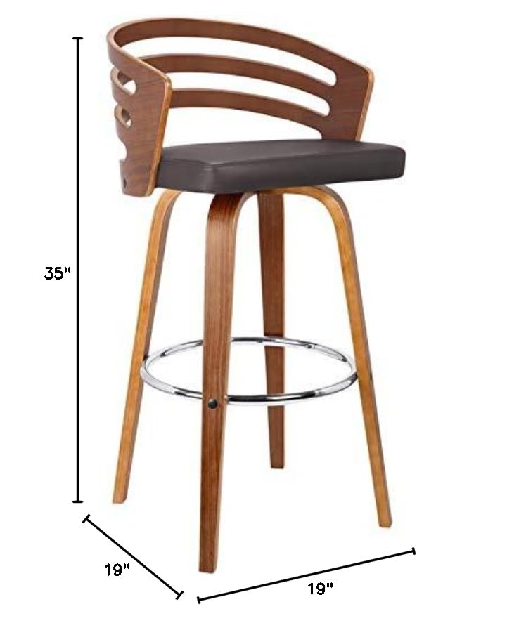 Hawthorne Collections 30 Inch Modern Brown Faux Leather Swivel Bar Stool - Perfect for Kitchen Islands, Home Bars & Breakfast Nooks