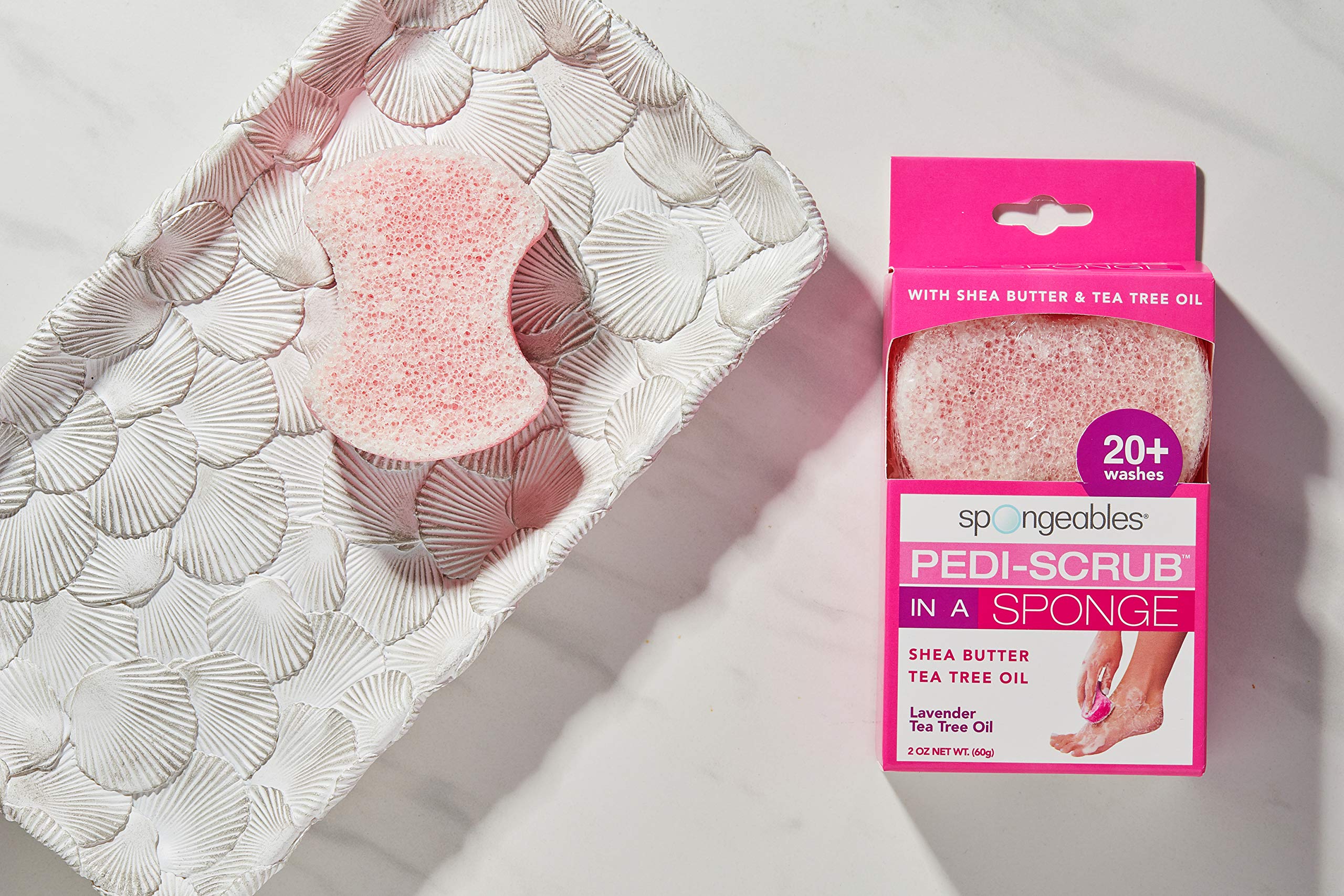 Spongables Lavender Pedi Scrub Foot Exfoliating Wash Sponge - 20+ Uses - 1 Count - Perfect for At-Home Pedicures & Soft Feet Care