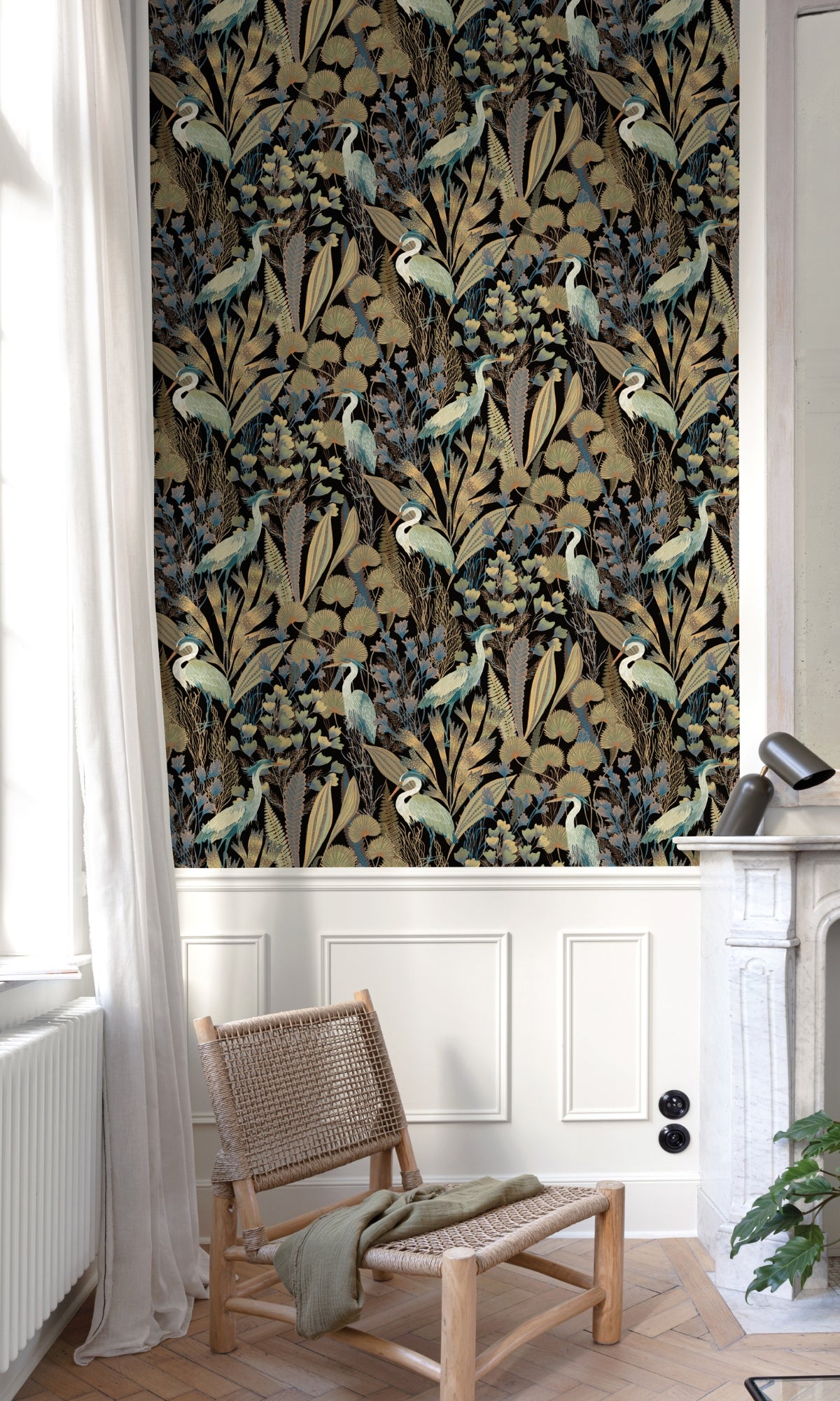 Black Heron Birds Tropical Wallpaper R8895 - Exotic Nature-Themed Wall Decor for Living Room, Bedroom & Office