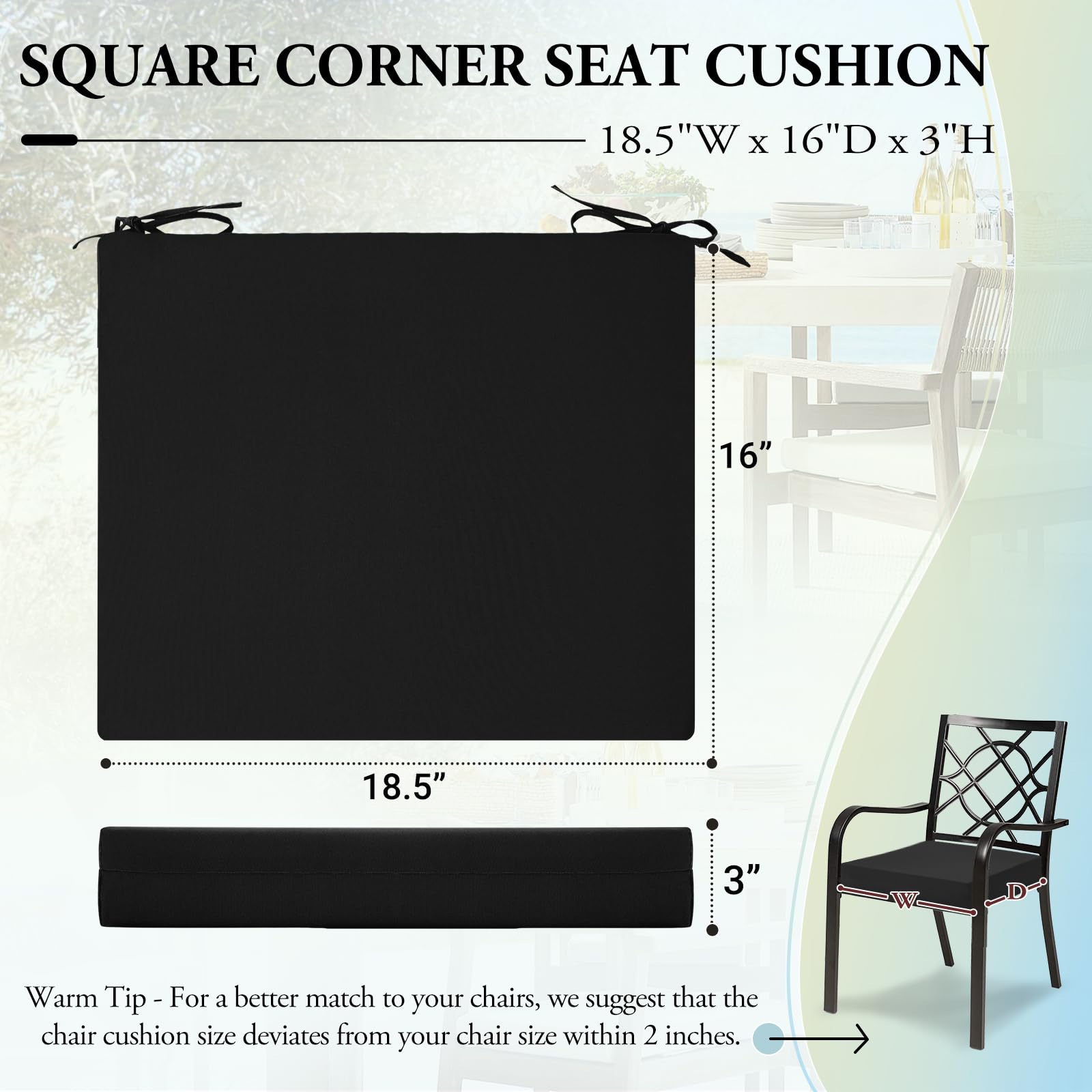 Waterproof Outdoor Chair Cushions Set of 4 - 18.5