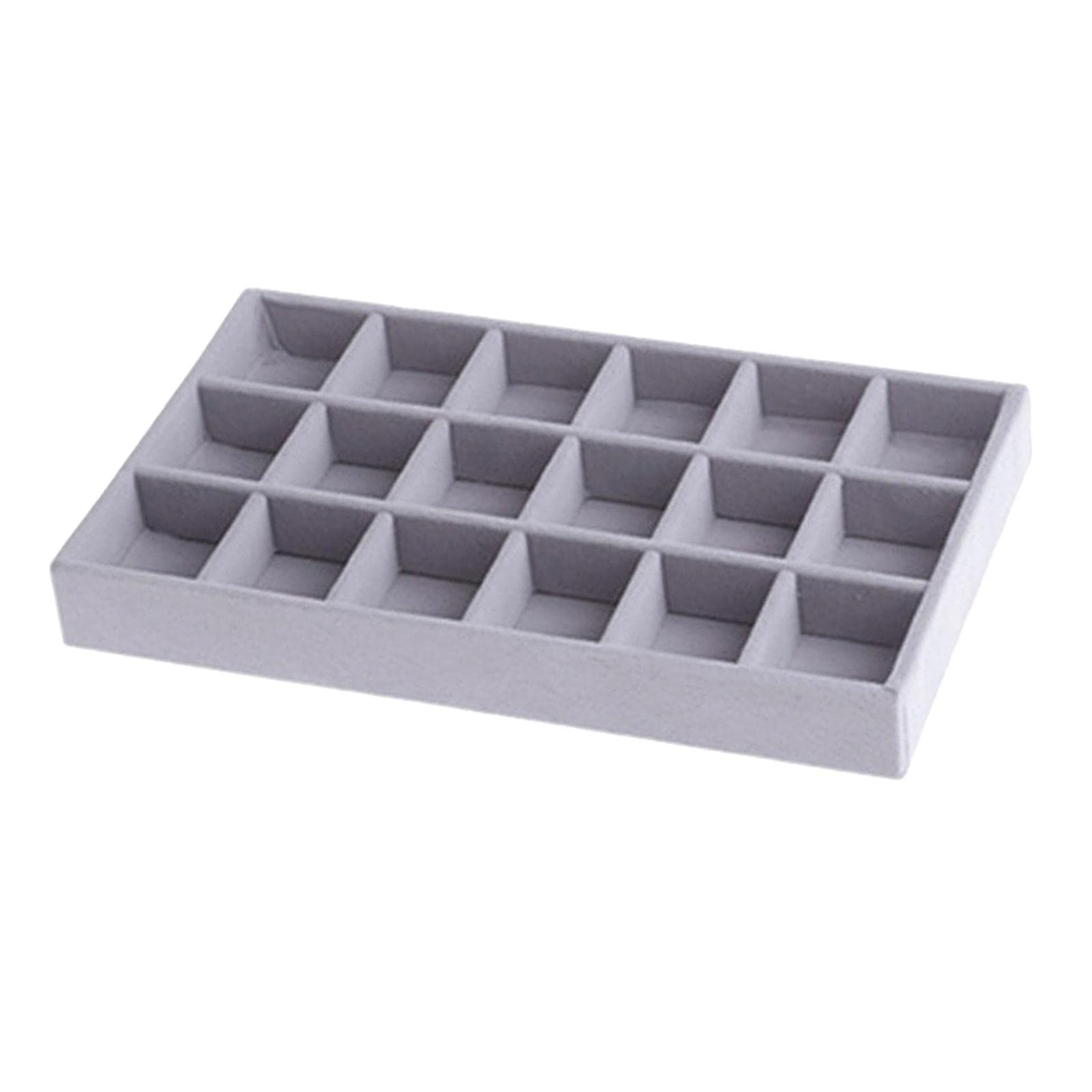 Shamjina Stackable Velvet Jewelry Organizer Tray - 18 Grids Gray Jewelry Storage Box for Earrings, Necklaces, Rings & Bracelets - Drawer Jewelry Display Case for Bedroom, Vanity & Travel Organization