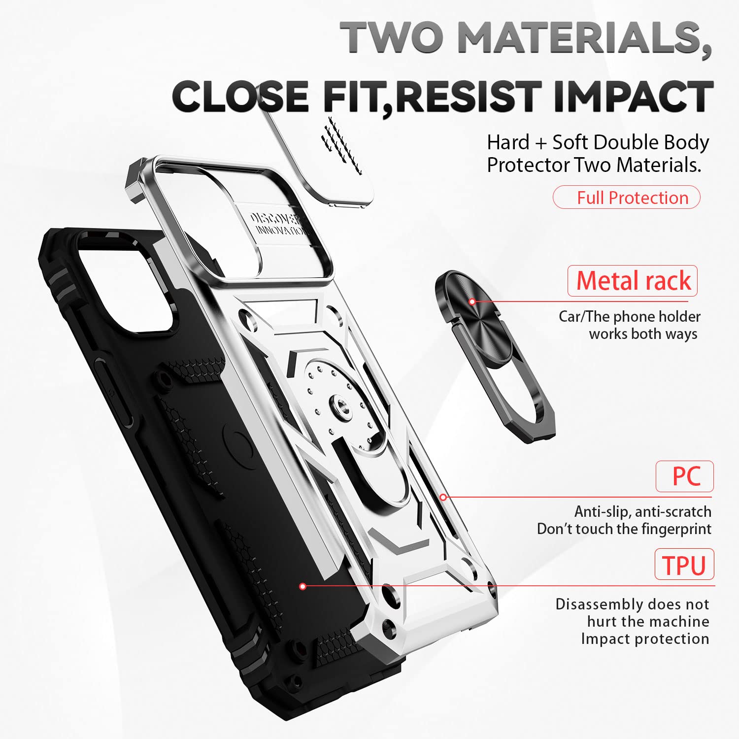iPhone 13 Pro Max Case 6.7 Inch - Military Grade Shockproof Heavy Duty Protective Cover with Camera Cover, Kickstand & Magnetic Car Mount Holder - Silver | Perfect for Outdoor Adventures, Commuting & Daily Protection