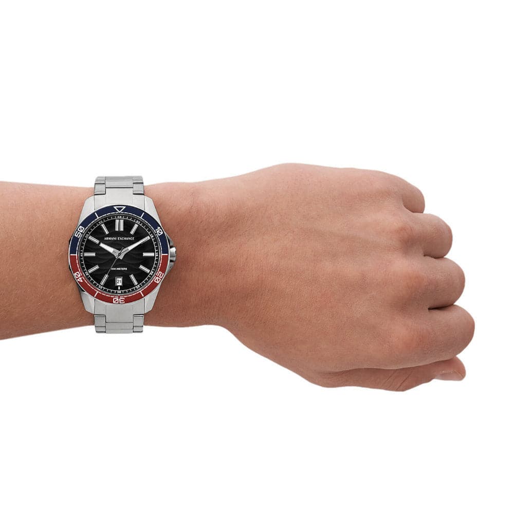 Armani Exchange AX1955 Men's Watch - Black Dial, Silver Stainless Steel Strap | Stylish Accessory for Business, Casual & Formal Occasions