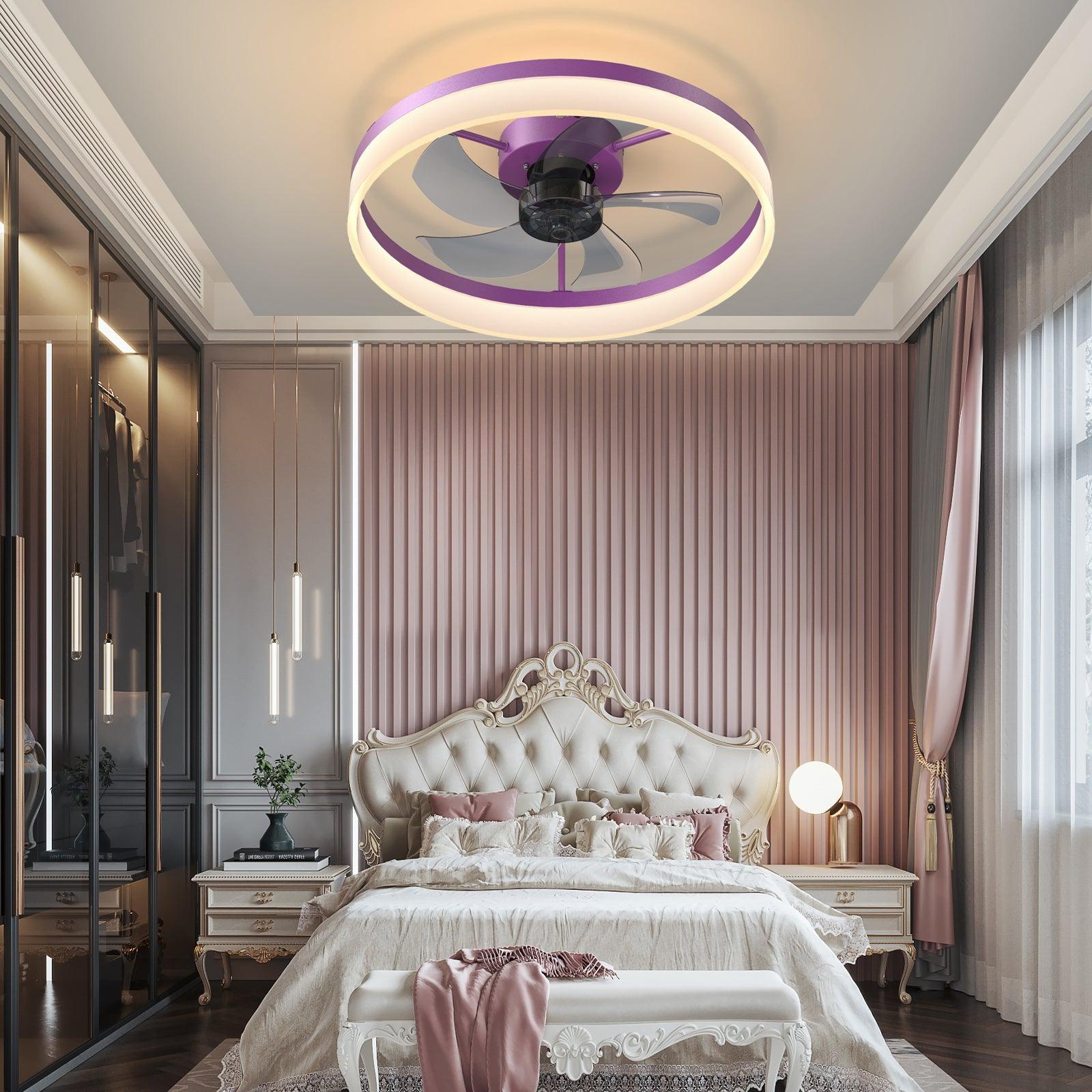 Modern LED Ceiling Fan with Dimmable Lights - Ultra-Thin Embedded Installation, Purple | Perfect for Bedroom, Living Room & Office Cooling & Lighting