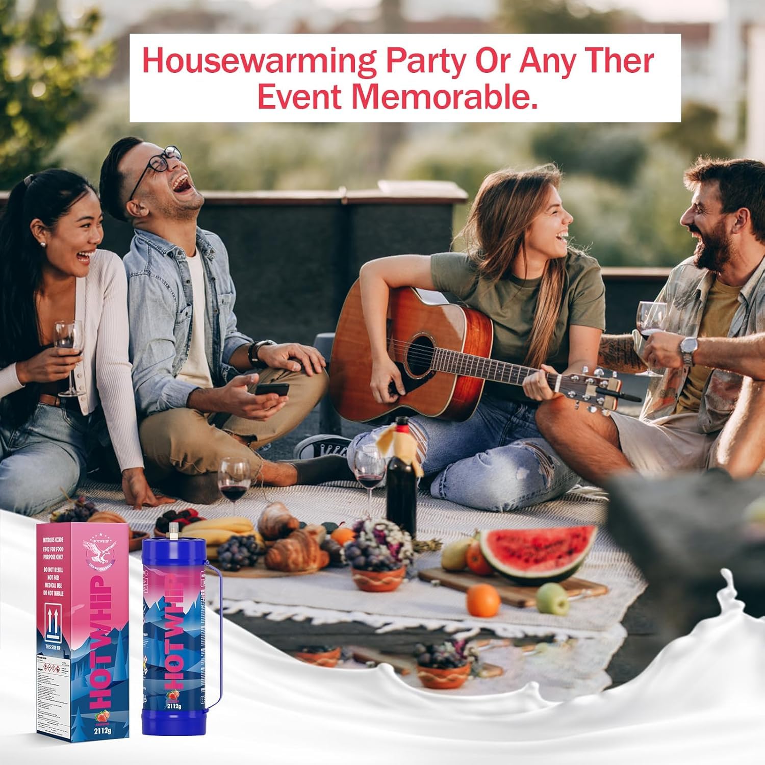 Premium 3.3L Whipped Cream Charger (2112g) - Food Grade Stainless Steel Cylinders with Strawberry Flavor & Nozzle - 6 Pack for Desserts, Coffee Toppings & Baking Decorations