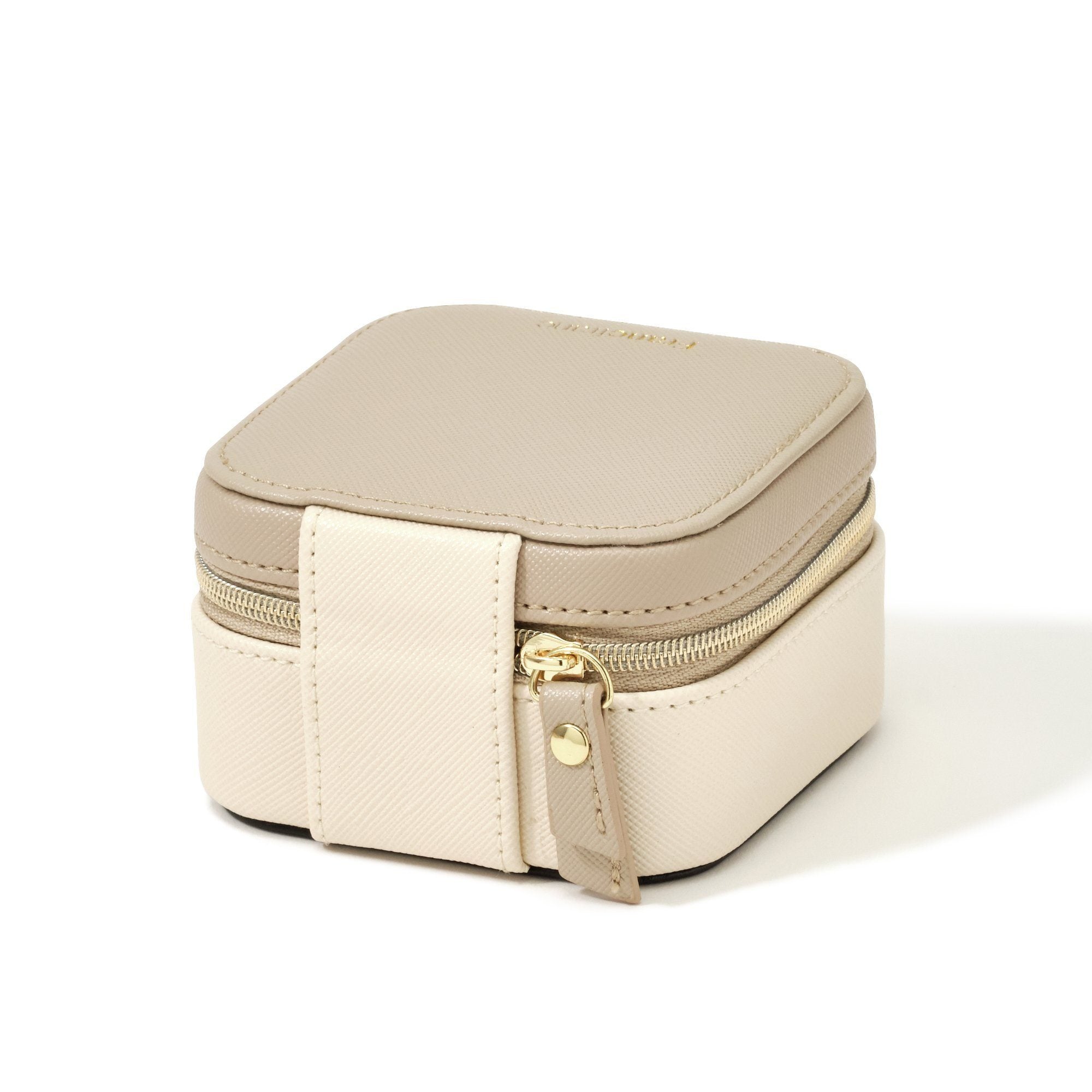 Bicolor Small Travel Jewelry Box Organizer - Beige & White Portable Jewelry Case for Necklaces, Rings & Earrings | Perfect for Vacation, Business Trips & Daily Use