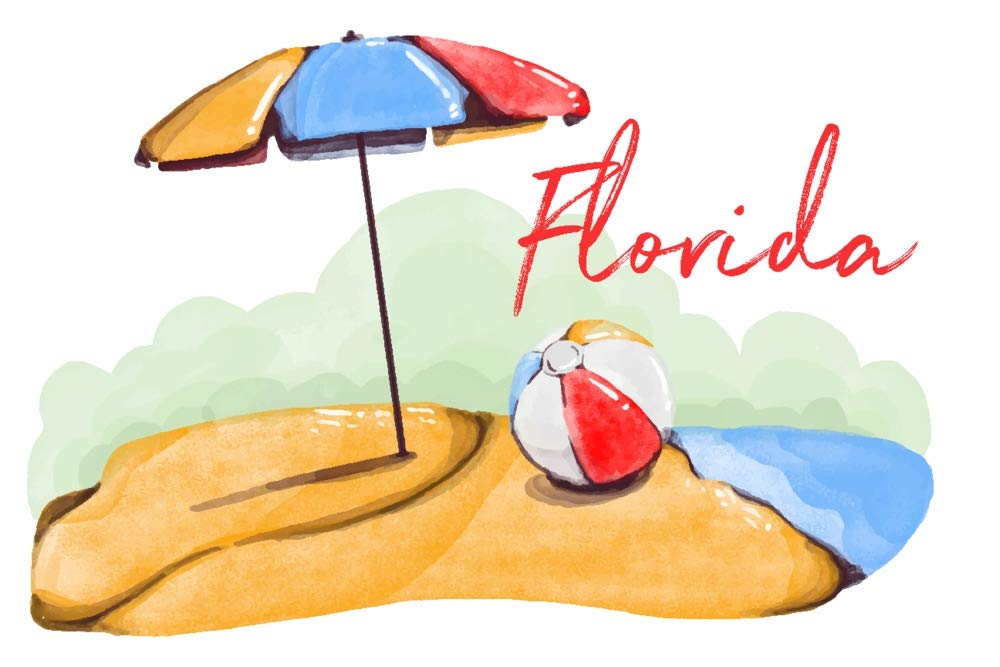 Florida Beach Ball and Umbrella Watercolor Art Print - 24x36 Inch Gallery Quality Metal Wall Decor, Aluminum Sign for Beach House, Poolside, Coastal Living Room & Vacation Home Decor