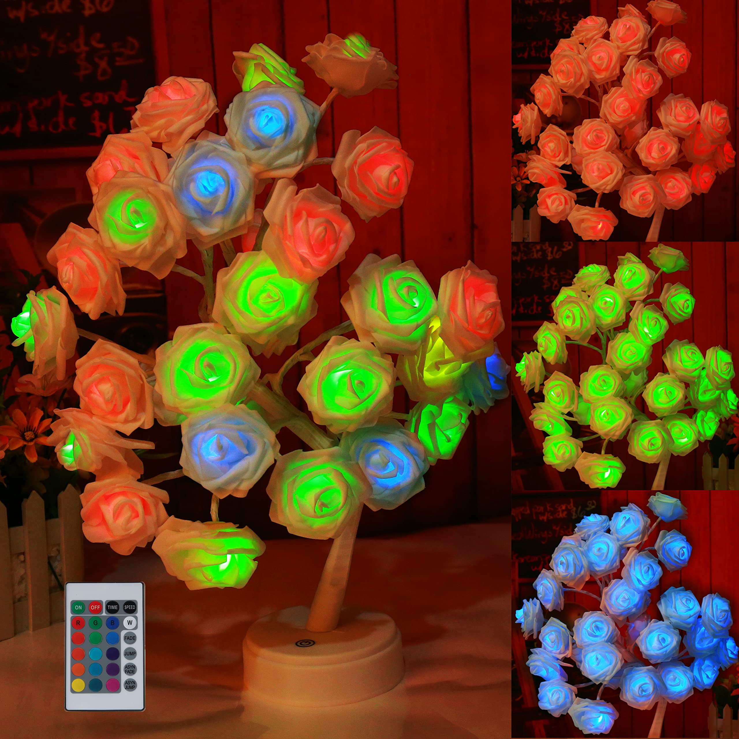16 Color Changing Rose Flower Tree Table Lamp - Big Rose with 5 Layers & 32 LEDs - Perfect Christmas Birthday Gift for Girls, Kids, Women - Ideal for Holiday Party Decor, Bedroom, Living Room, Nursery Lighting