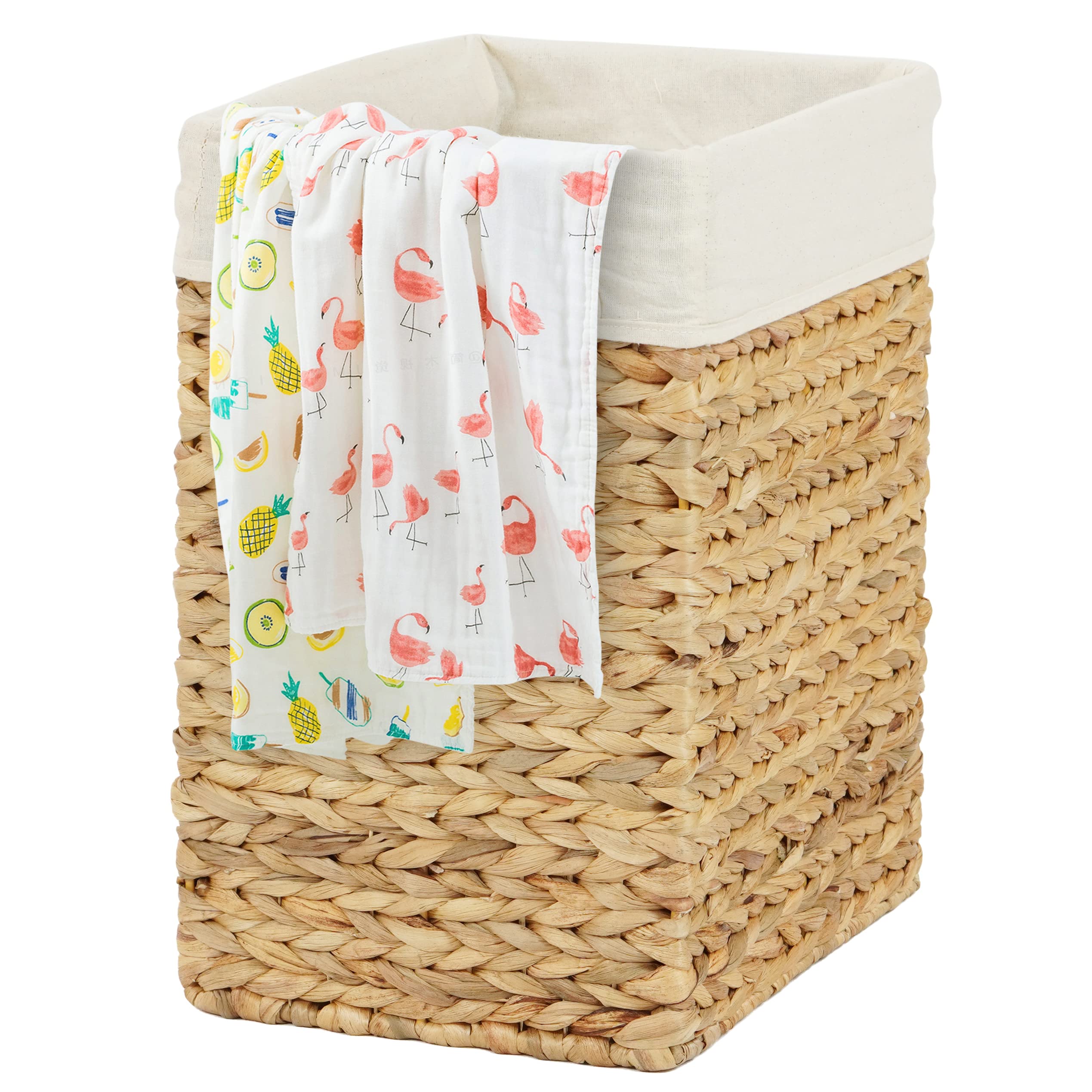 Handmade Natural Water Hyacinth Wicker Laundry Hamper with Lid - Small Rectangular Basket for Bedroom, Bathroom & Closet Organization