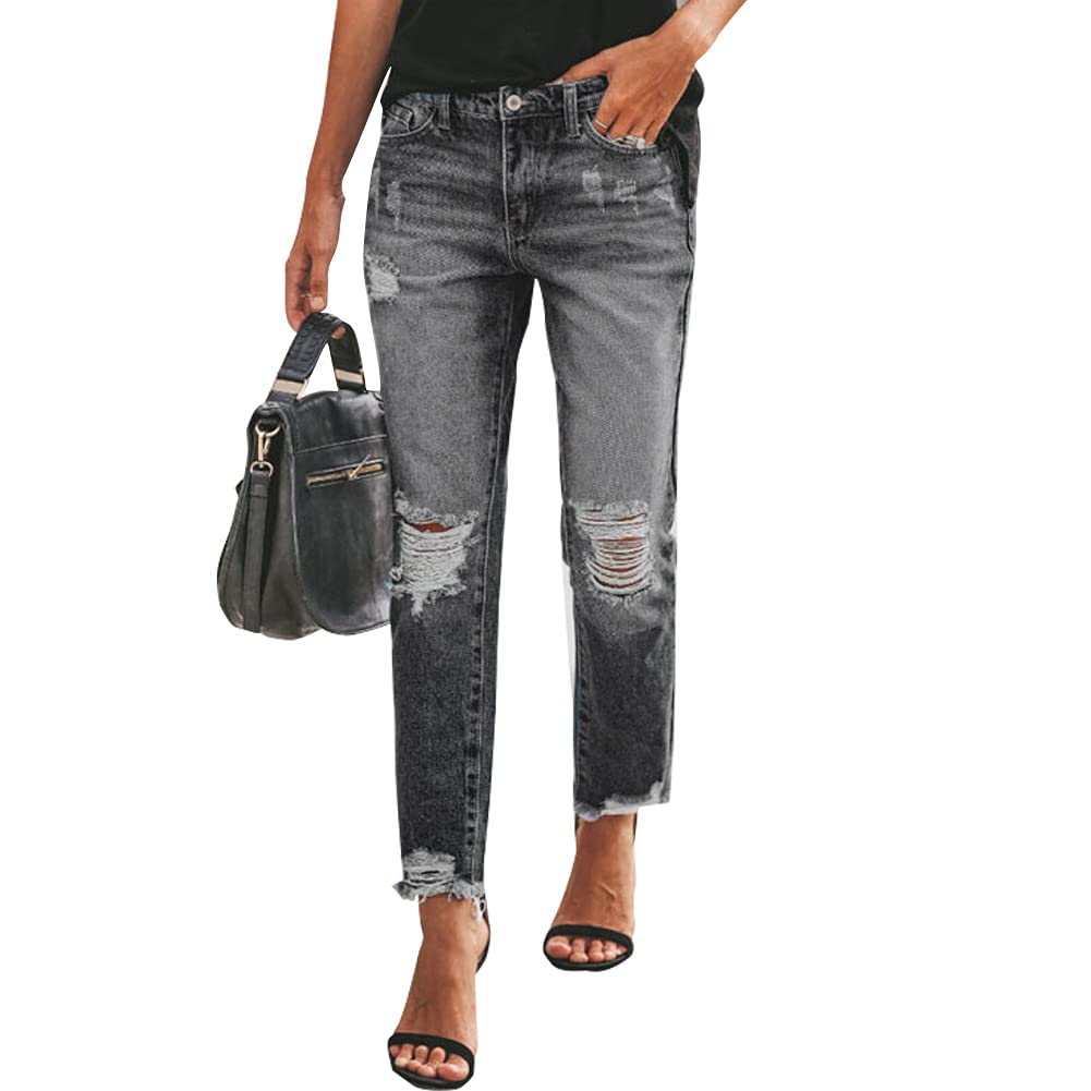 Trendy Baggy Ripped Jeans for Women & Teen Girls - High Waisted Wide Leg Straight Denim Pants | Streetwear Fashion, Casual Outfit & Everyday Wear