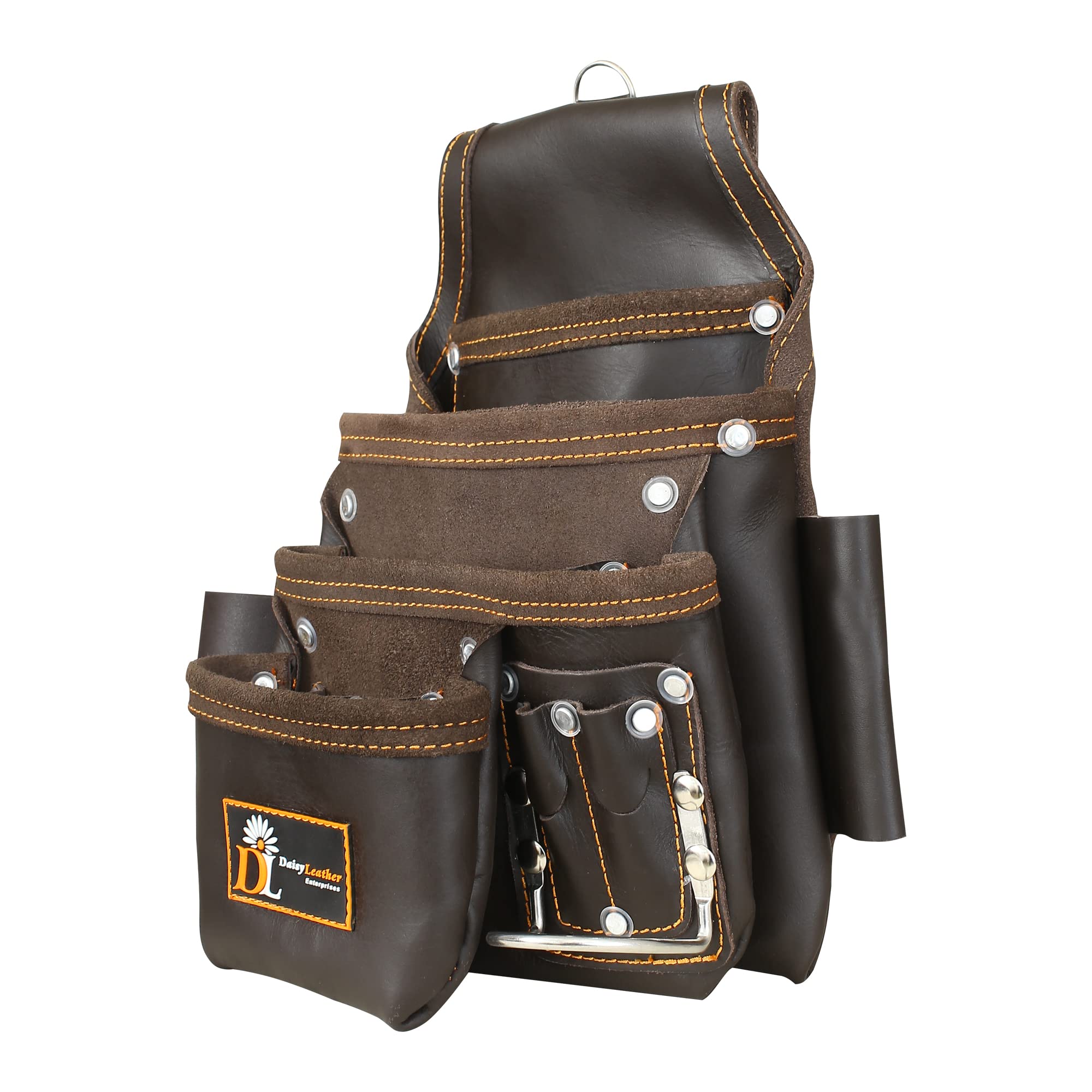 Premium Leather Tool Bag Pro 505 - Oil-Tanned Durable 13-Pocket Multi-Purpose Organizer with Speed Square Pocket & Detachable Leather Tool Belt - Perfect for Construction, Carpentry, DIY Projects & Professional Tradesmen