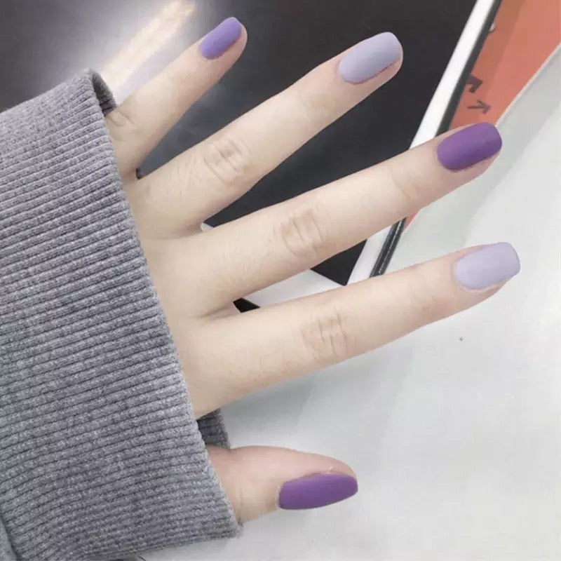 Matte Purple Press On Nails with Glue - Light & Dark Ombre Fake Nails for Jump Color Nail Art - Perfect for Parties, Weddings & Special Occasions