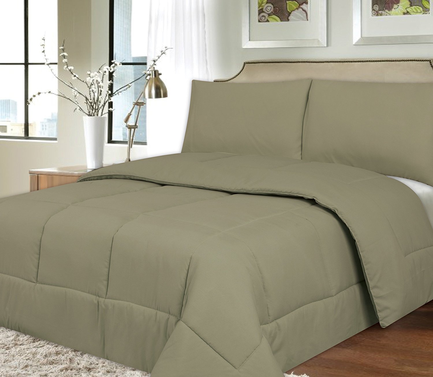 Sweet Home Collection Hypoallergenic Down Alternative Polyester Comforter - Box Stitch Design, Ultra-Soft Microfiber Bedding Set - Twin Size, Sage Green - Perfect for Allergy Sufferers & Cozy Bedroom Decor