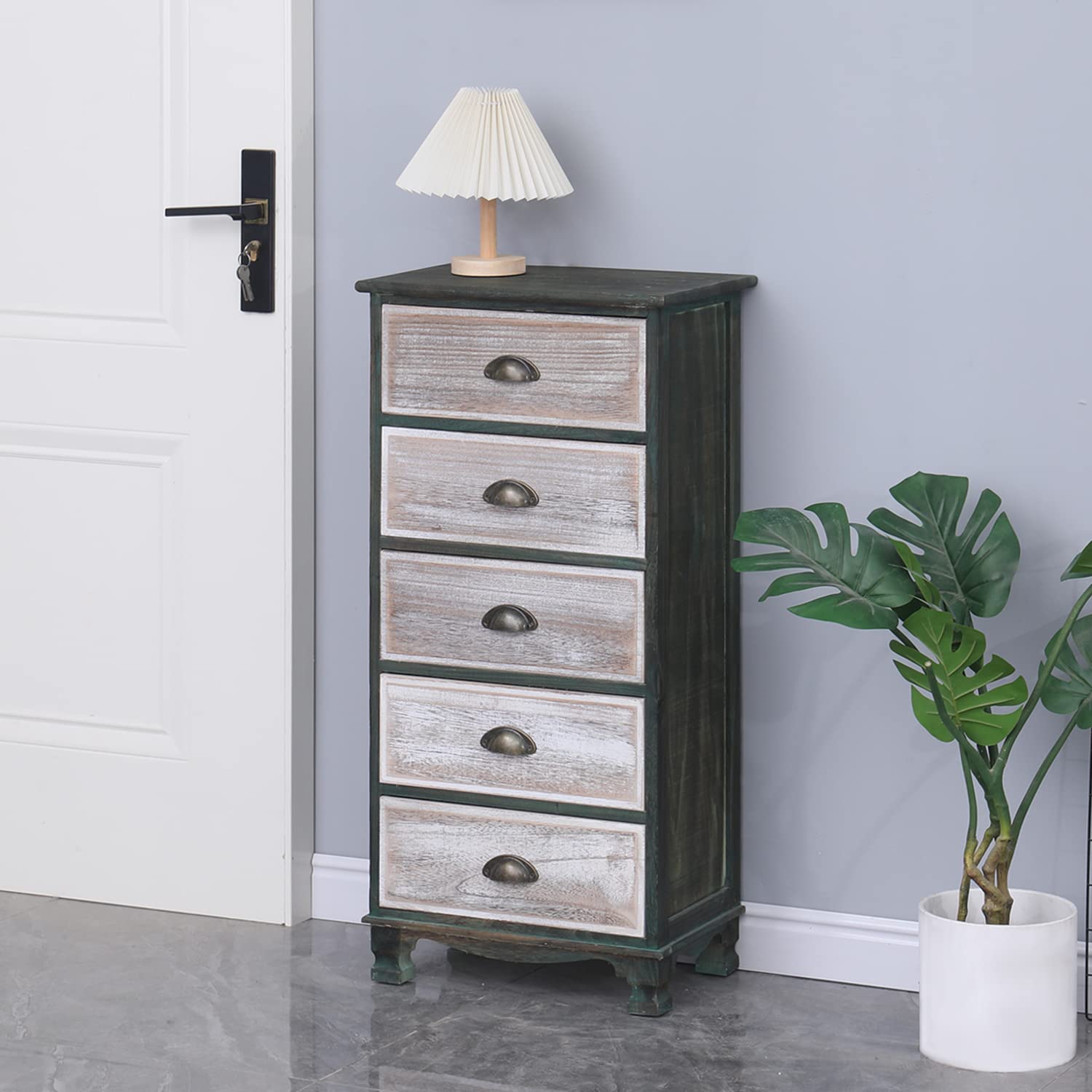 MELLCOM 5-Drawer Wooden Dresser - Vertical Storage Cabinet Organizer for Bedroom, Living Room & Hallway - No Assembly Required, Matte Brown - Perfect for Small Spaces & Closet Organization