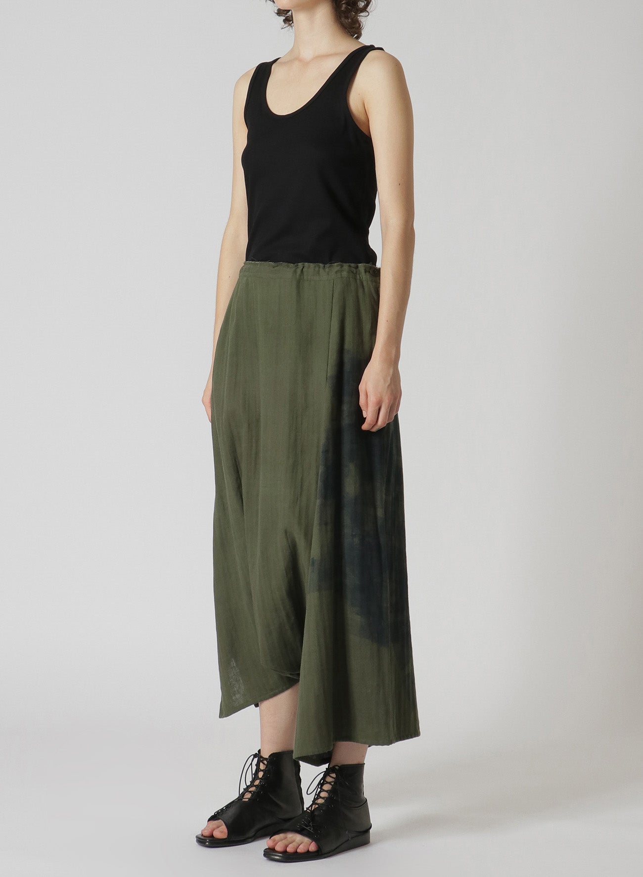 Soft & Breathable Cotton Double Gauze Asymmetrical Pants with Waist Tie - Flowy Blurred Net Print for Casual Wear, Boho Style & Summer Outfits