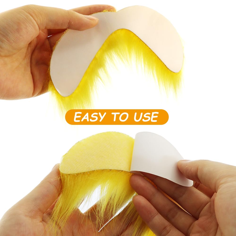 TCOTBE 2-Piece Yellow Mustache & Eyebrow Set - Faux Beard Costume Accessories for Halloween, Cosplay & Festival Parties - Perfect for Halloween Costumes, Themed Events & Funny Photo Props