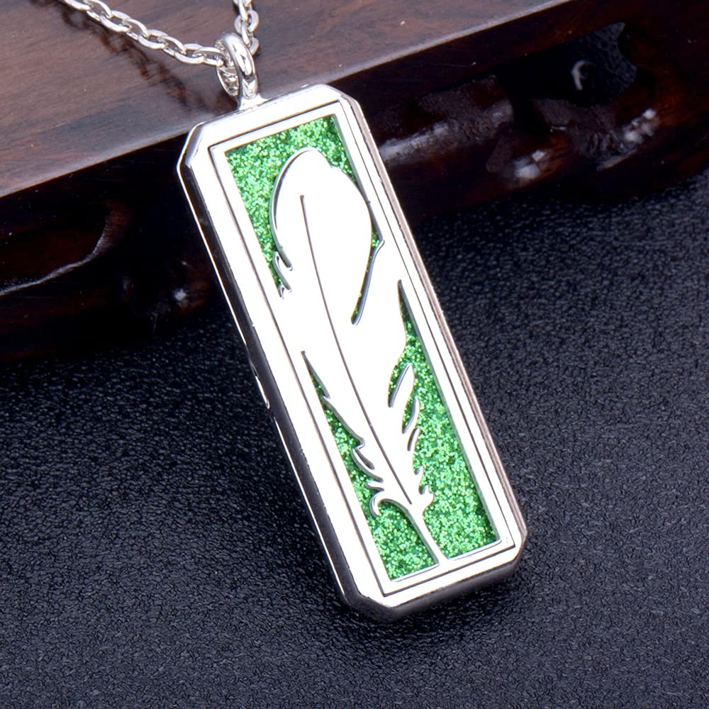 DVPHA Magnetic Rectangle Leaf Aromatherapy Diffuser Necklace - Rhodium Plated Essential Oil Locket Pendant for Women, Stress Relief & Aromatherapy Jewelry - Perfect for Yoga, Meditation, Work & Travel