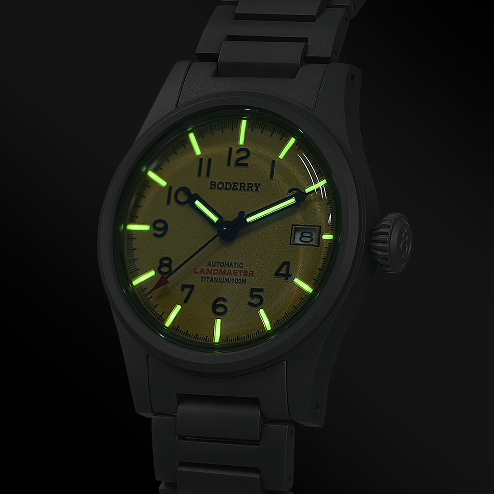 LANDMASTER 100M Waterproof Titanium Automatic Field Watch for Men - Military Tactical Sport Watch with Yellow Bracelet | Outdoor Hiking, Camping, Fishing & Adventure Activities