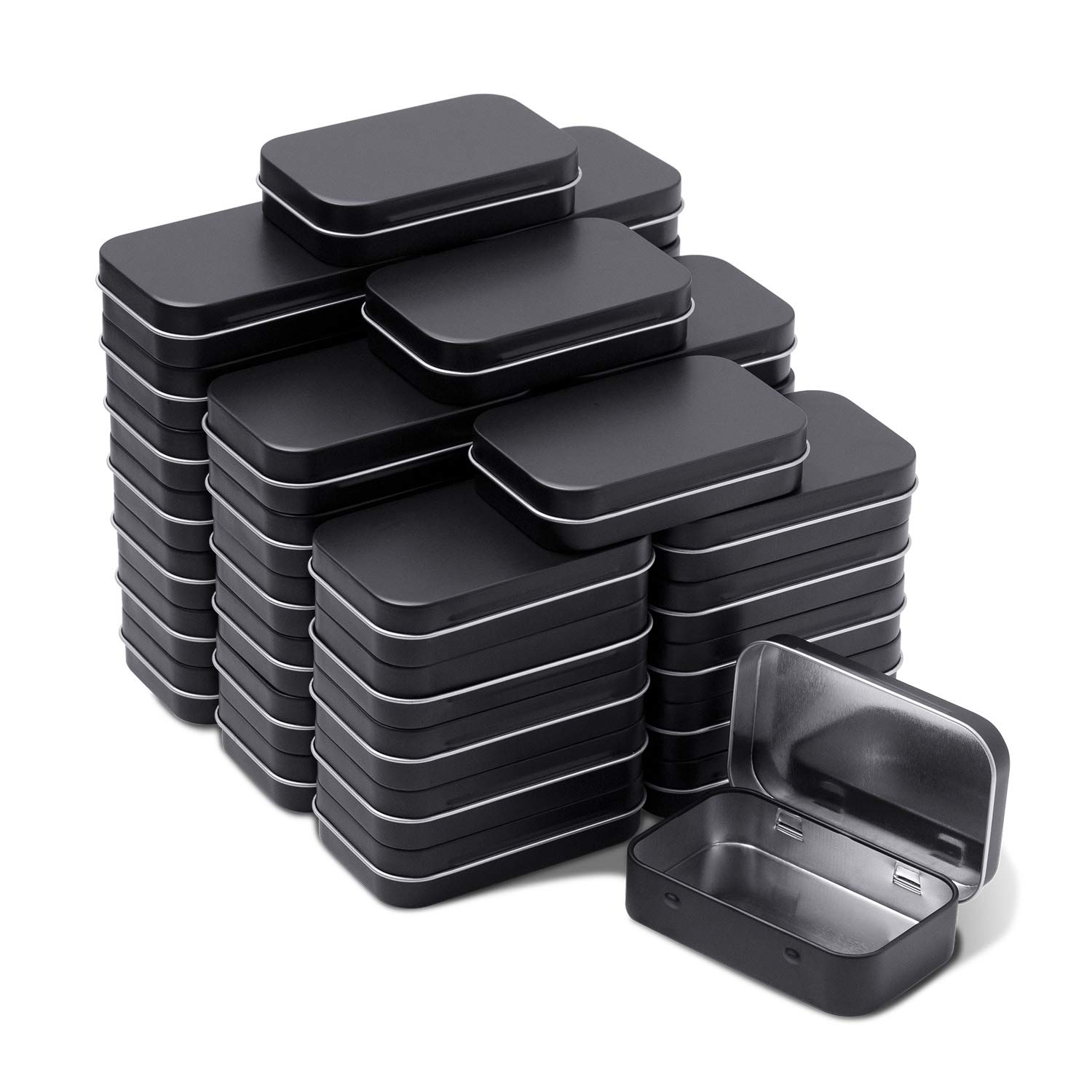 40 Pack Matte Black Metal Rectangular Hinged Storage Tins with Lids - Small Empty Organizer Box Containers for Jewelry, Crafts, Pins, Art Supplies | Portable Home & Office Organization Solution