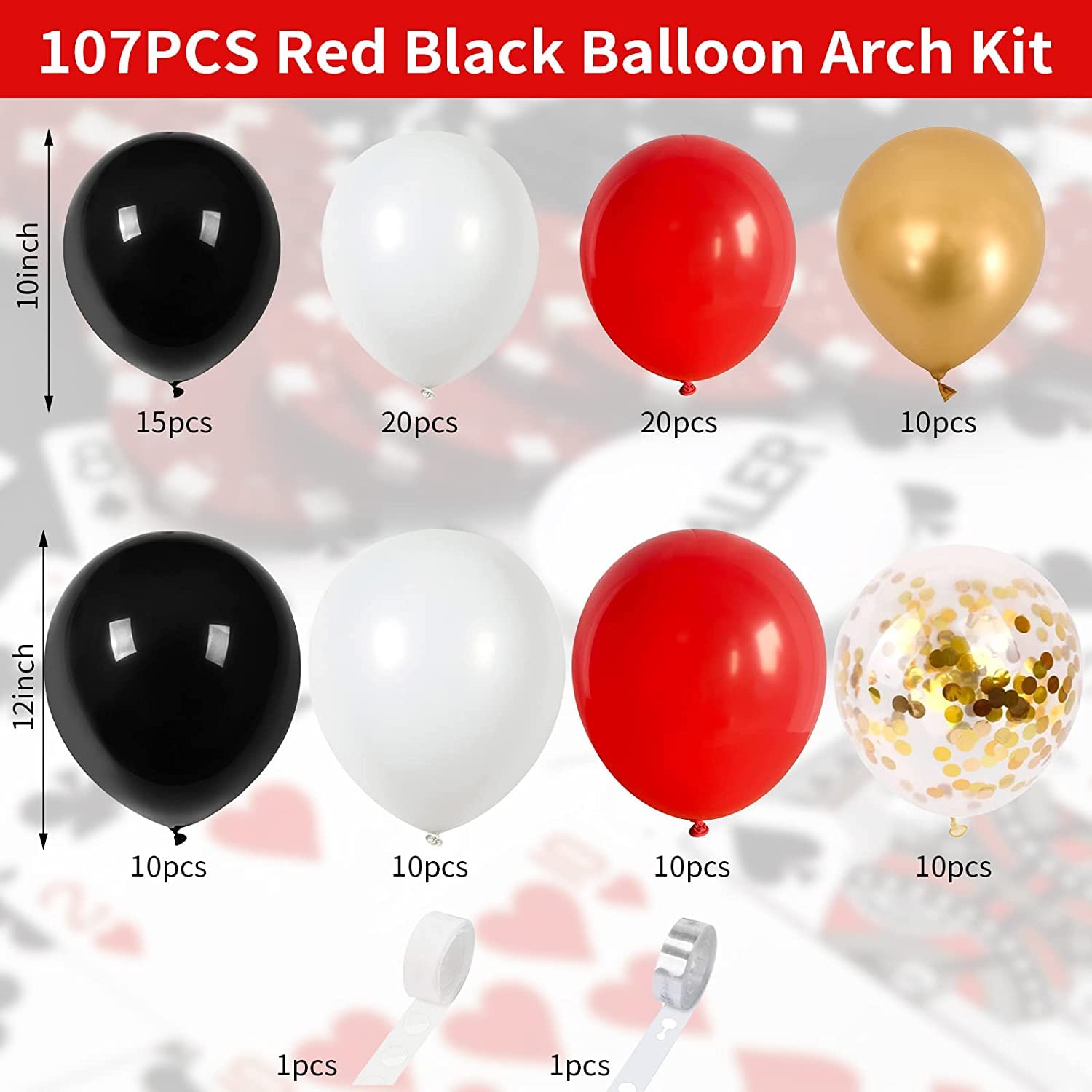 Red and Black Balloon Garland Kit - 107PCS Premium Latex Balloons with Metallic Gold Confetti for Casino, Birthday, Baby Shower & Graduation Decorations - Perfect for Party Backdrops, Photo Booths & Event Centerpieces