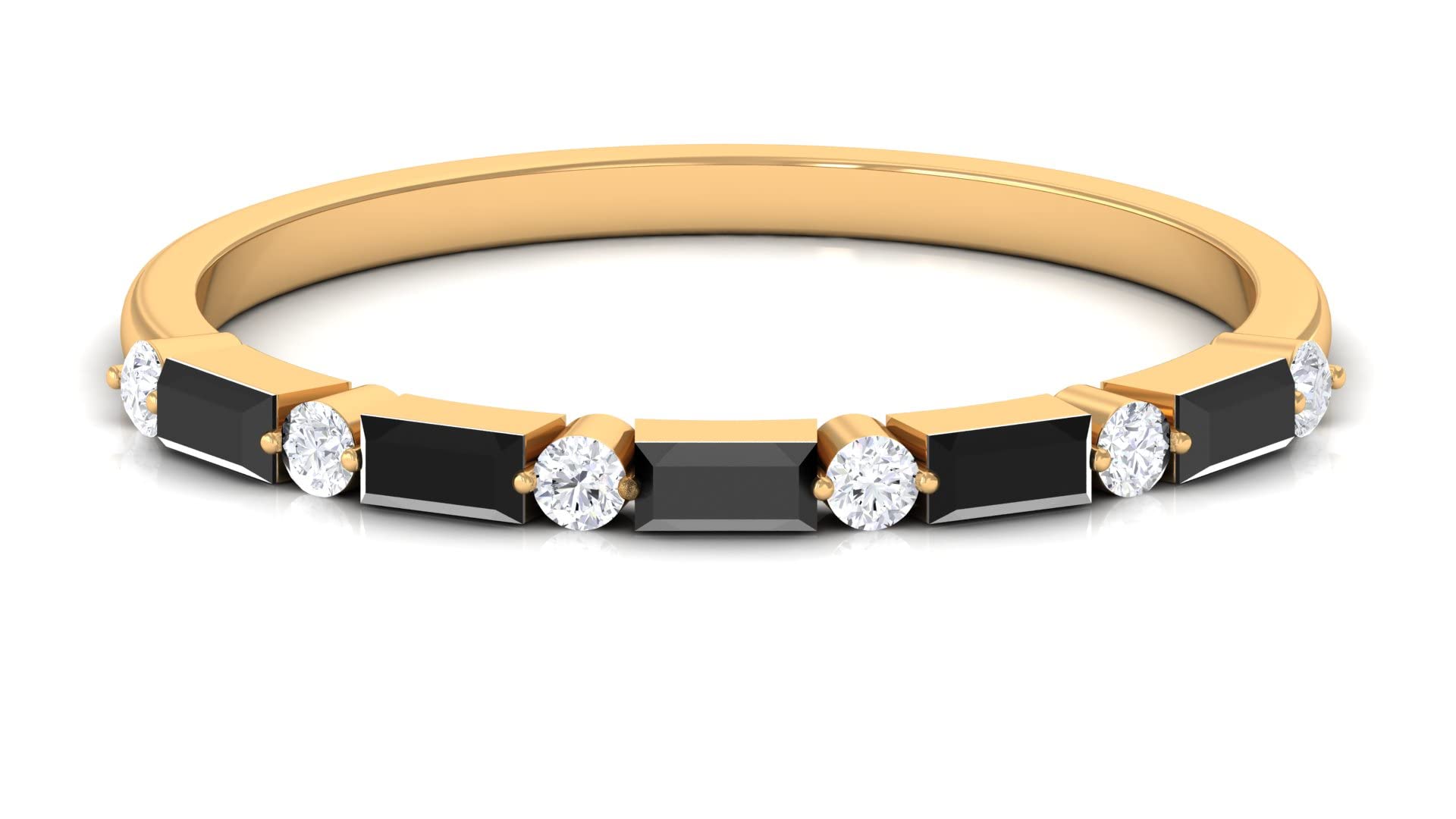 1/4 CT Black Spinel & Diamond 14K Solid Gold Half Eternity Ring for Women - Elegant Stackable Band for Anniversary, Wedding, or Everyday Wear