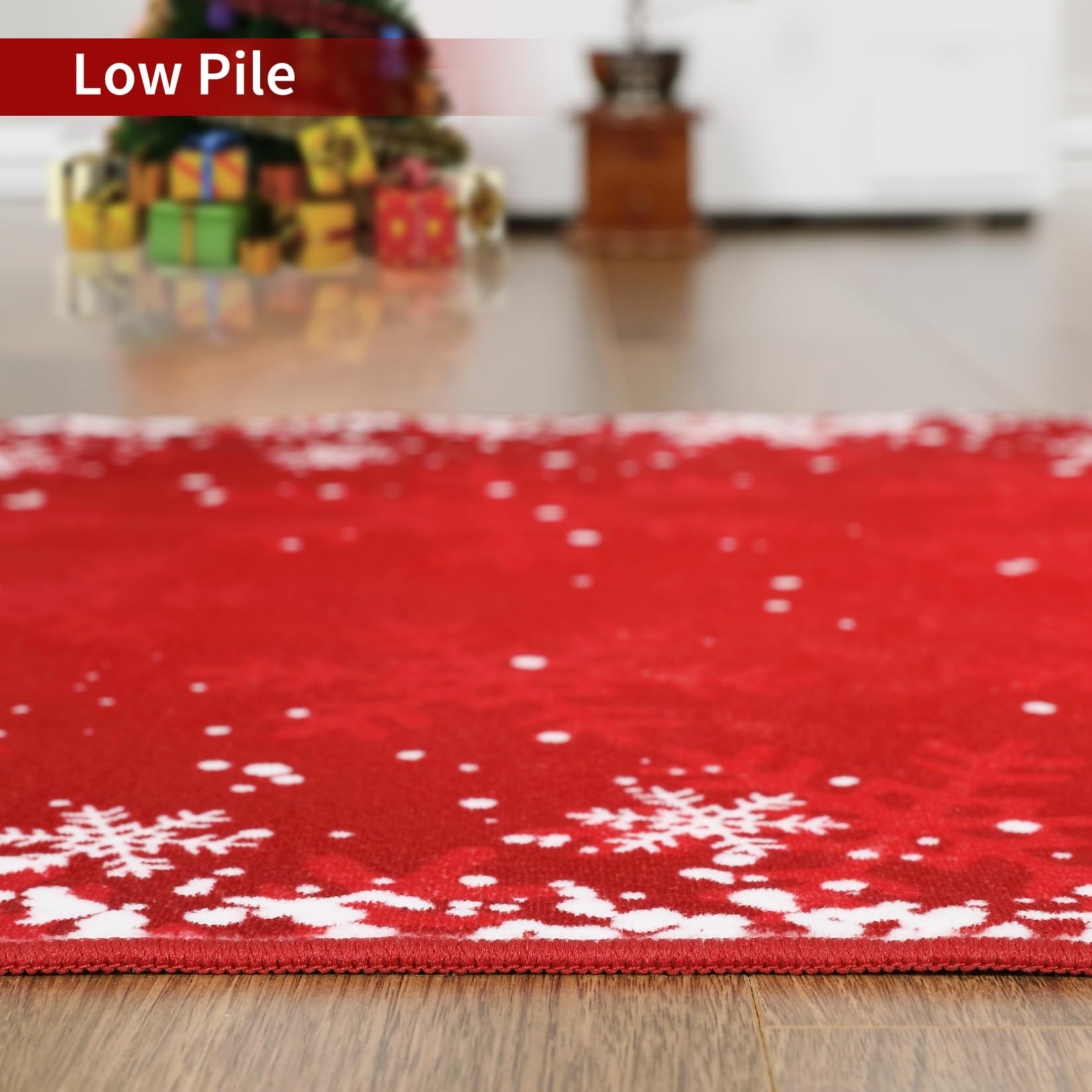 GARVEE 2x6 Washable Non-Slip Runner Rug - Red Christmas Snowflake Design for Entryway, Kitchen, Bathroom & Laundry Room - Perfect Holiday Home Decor (2'x6') | Ideal for High Traffic Areas & Seasonal Decorating