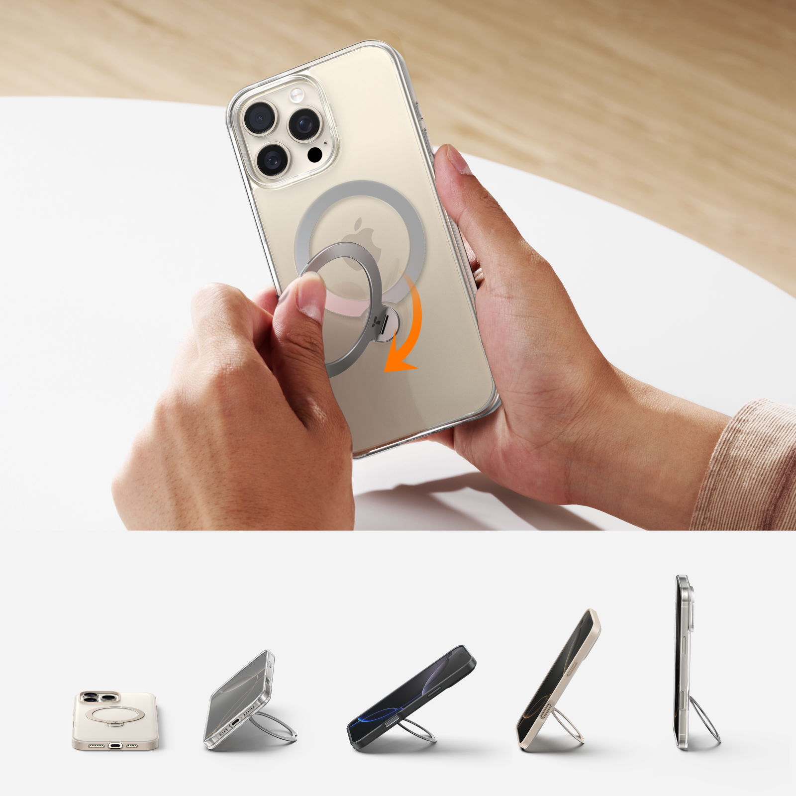 Ostand Q3 Rotating Phone Stand Holder for iPhone 15 - 360° Adjustable Desktop Mount for Video Calls, Gaming & Hands-Free Viewing
